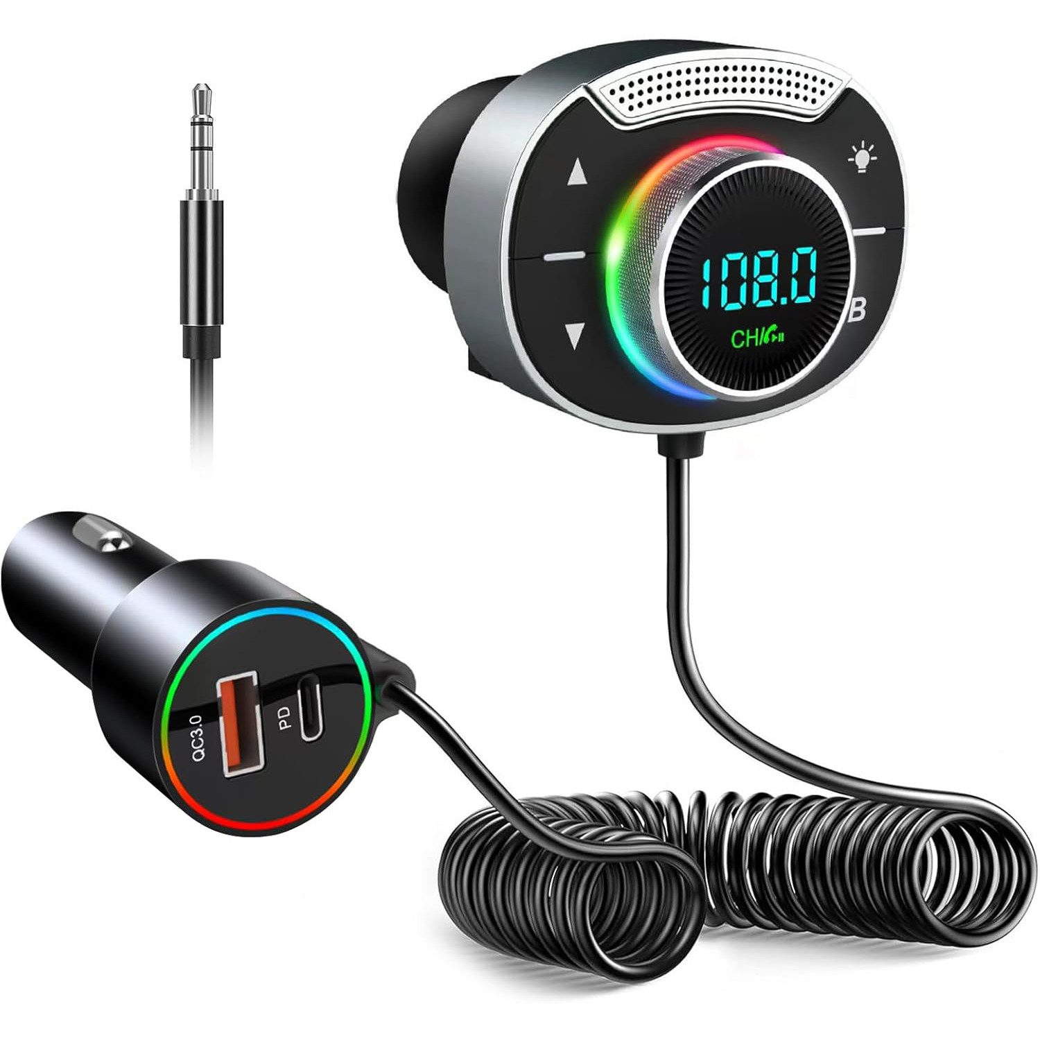 Bluetooth 5.3 FM Adapter Auto 18W Schnelles Autoladegerät KFZ-Transmitter