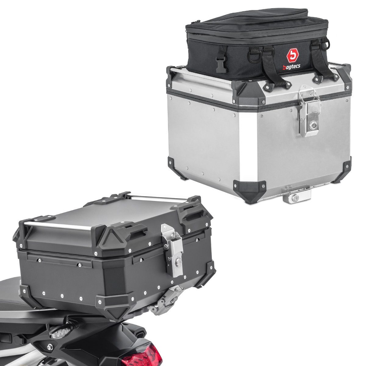 Topcase Set Motorrad Alu Top Case # XB28 Aluminium Universal 28 L und Zusatzta