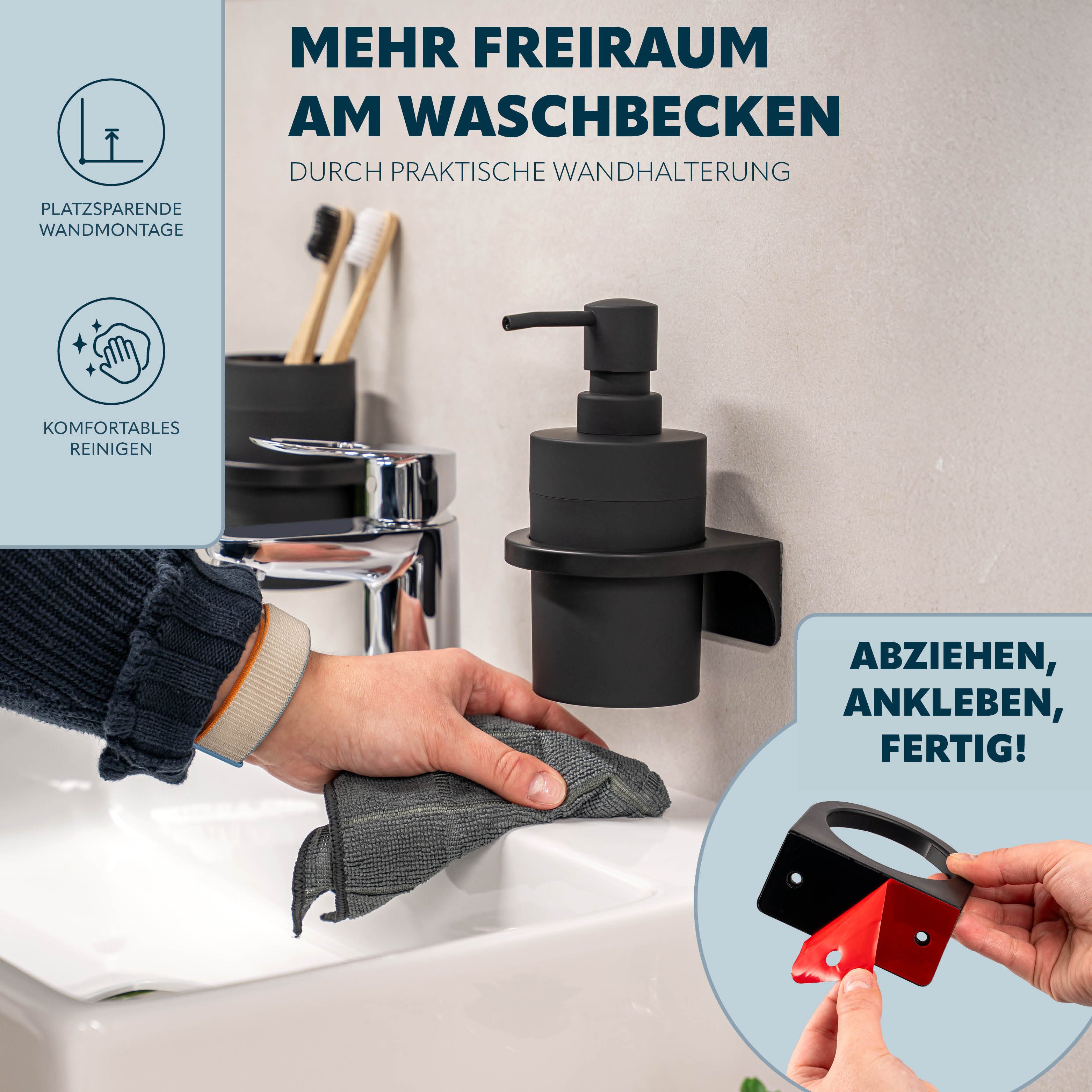 bremermann Seifenspender Bad-Serie SAVONA Softtouch inkl. Wandhalter, rund, (1-tlg., inkl. Montagematerial), mit Wandhalterung – Bild 4 von 5
