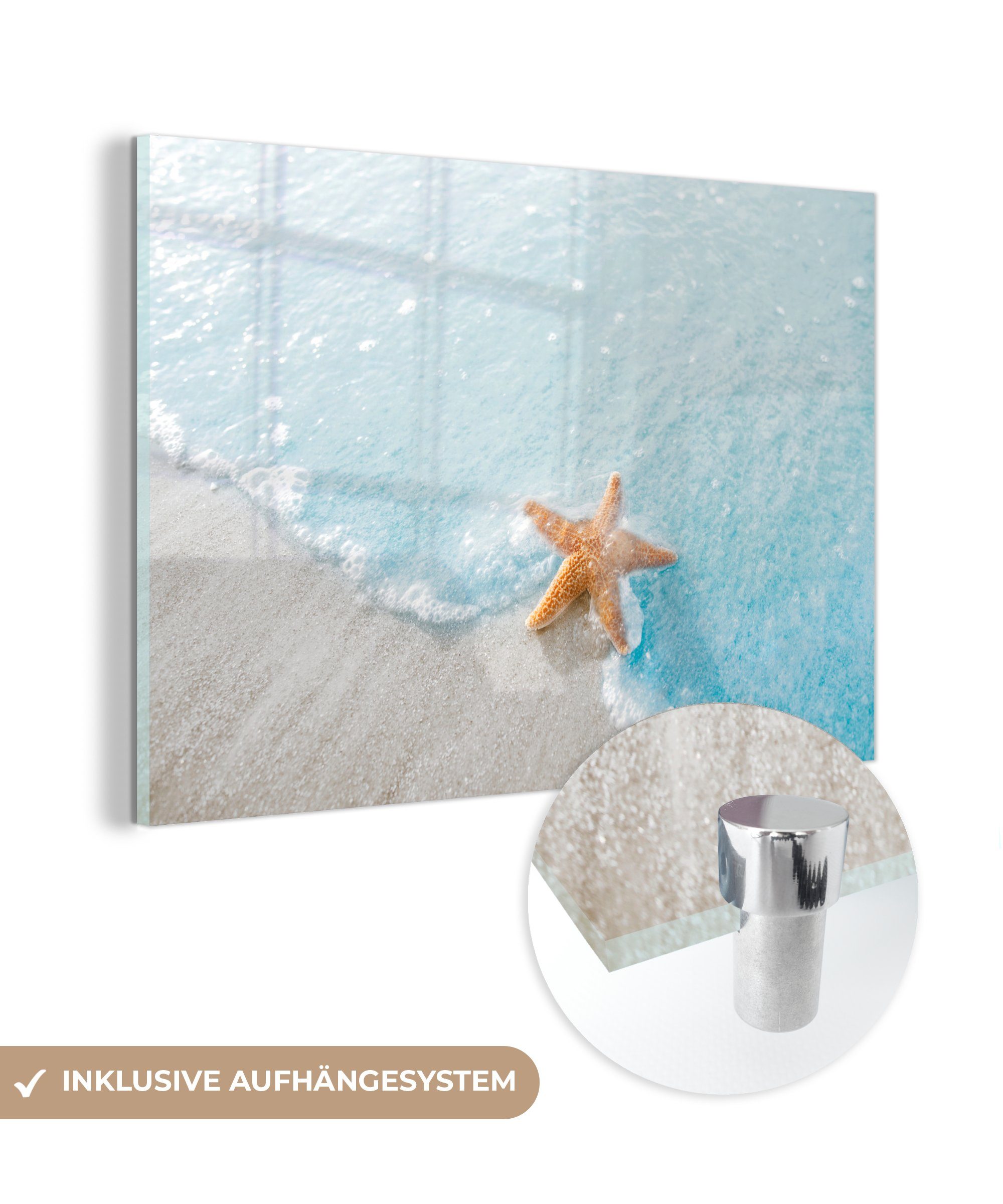 MuchoWow Acrylglasbild Seestern - Orange - Wasser, (1 St), Acrylglasbilder Wohnzimmer & Schlafzimmer