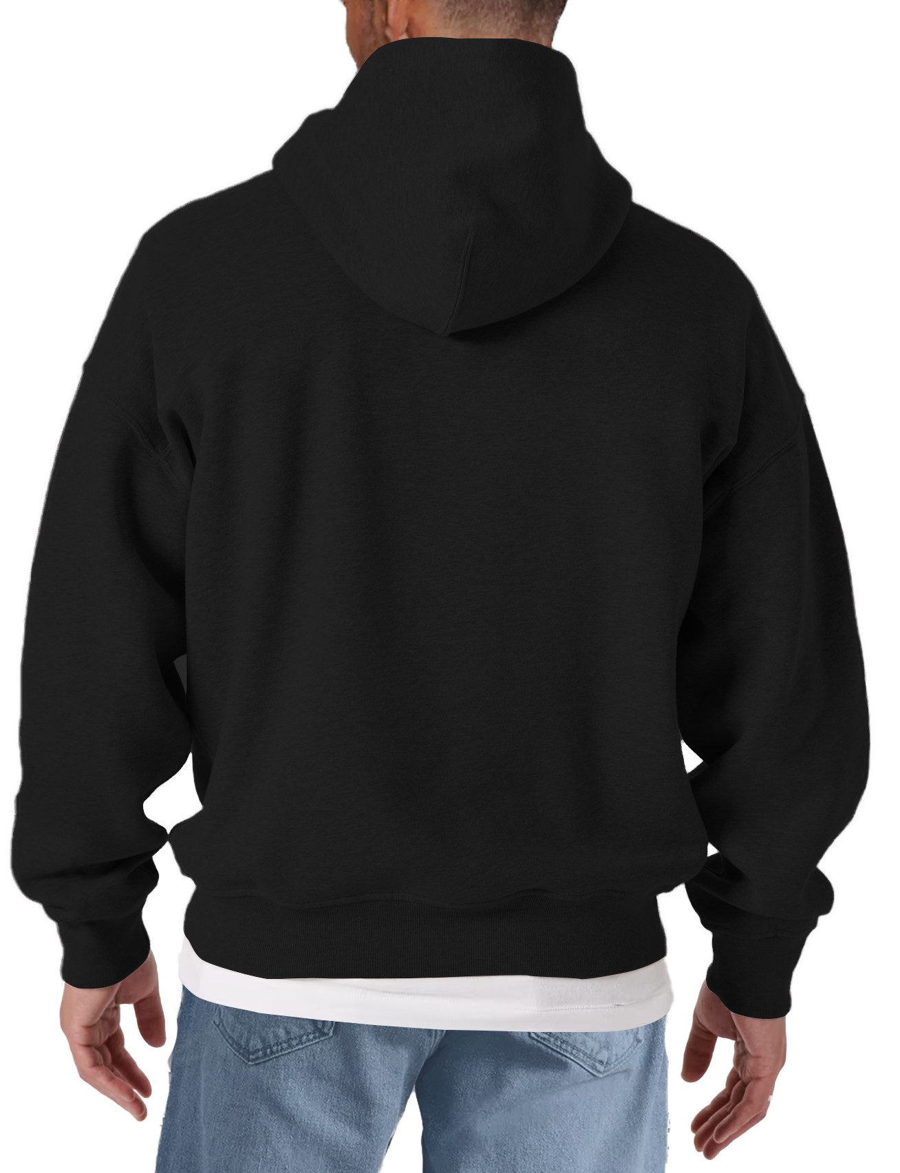 MAKAYA Kapuzenpullover Männer Sweatshirt mit Kapuze – Vintage Hoodie in Schwarz mit Print (Schwarz, S, M, L, XL, XXL, XXXL, XXXXL) Baumwolle