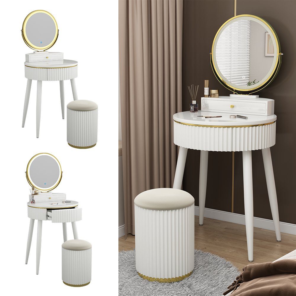 Vicco Schminktisch Gesa, Weiß, 60 cm mit LED-Spiegel in 3 Weißtönen, Dimmba günstig online kaufen