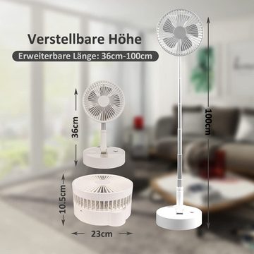 KAHOO Tischventilator höhenverstellbar USB, 4 Windstufen + Timing + Fernbedienung