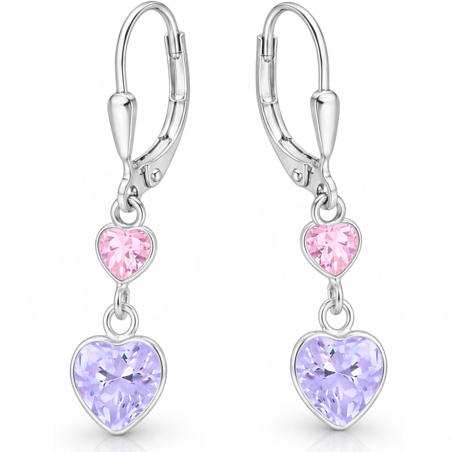 Goldene Hufeisen Paar Ohrhänger Zirkonia Herz Herzchen Brisur Ohrringe aus 925 Sterling Silber (1 Paar, inkl. Etui), Damen Mädchen Hängeohrringe