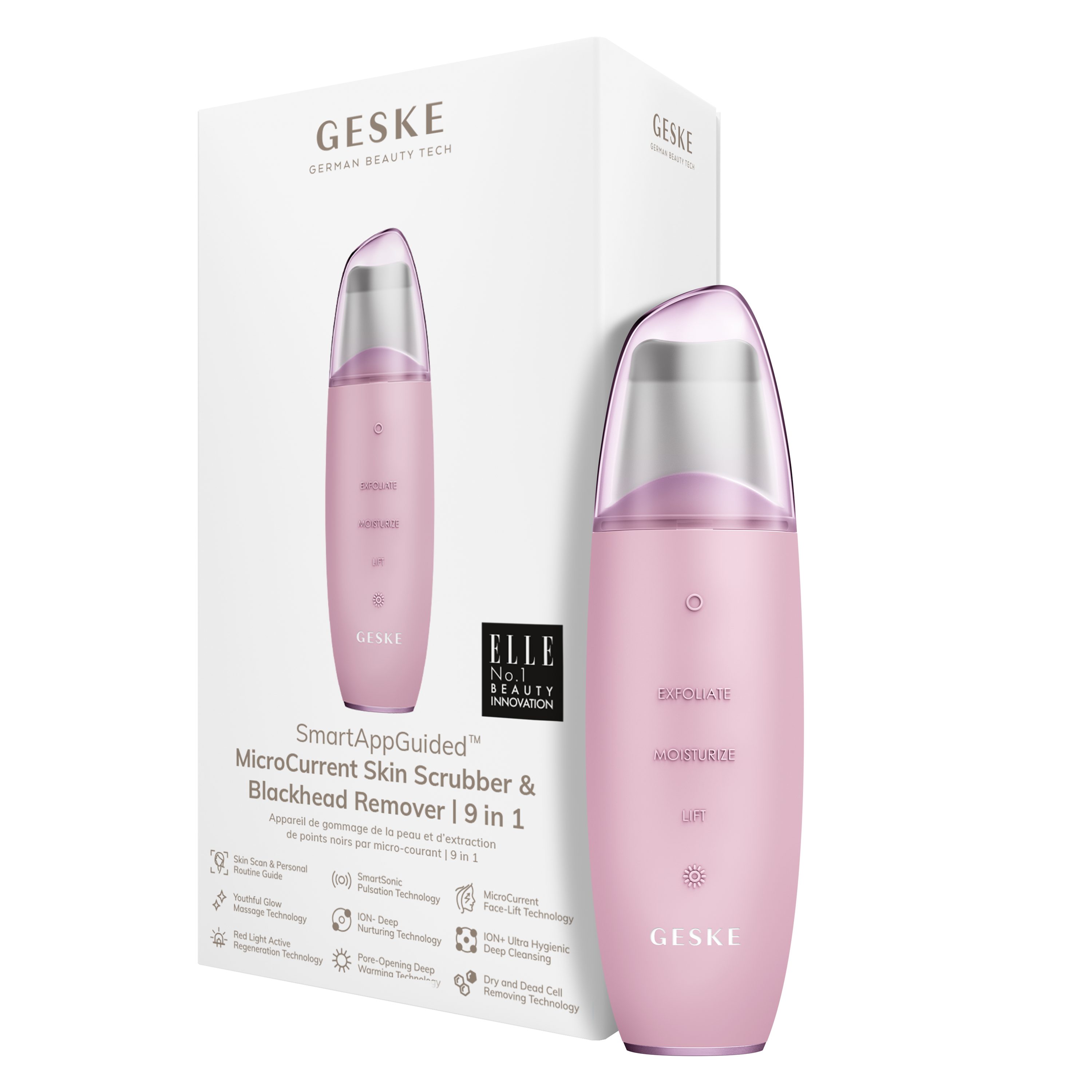 Blackhead Du GESKE 9 (SmartAppGuided Pink deine & Tech & APP personalisierte inkl. 2-tlg., Hautpflegeroutine. Mitesserentferner Remover in Skin Beauty App kostenloser 1, (Gerät SmartAppGuided™ GESKE Mit USB-Ladekabel), erhältst Packung Device), German Scrubber MicroCurrent Gerät der