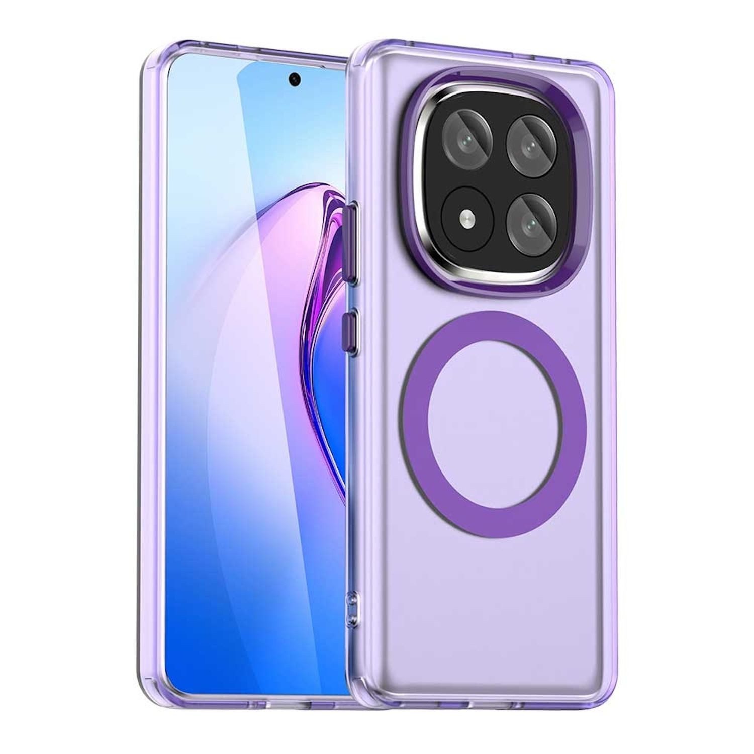 Wigento Handyhülle Für Xiaomi Redmi Note 14 Pro Plus 5G Magsafe PC Hybrid TPU Hülle Lila, Magsafe Funktion, Stoßschutz, präzise Aussparungen