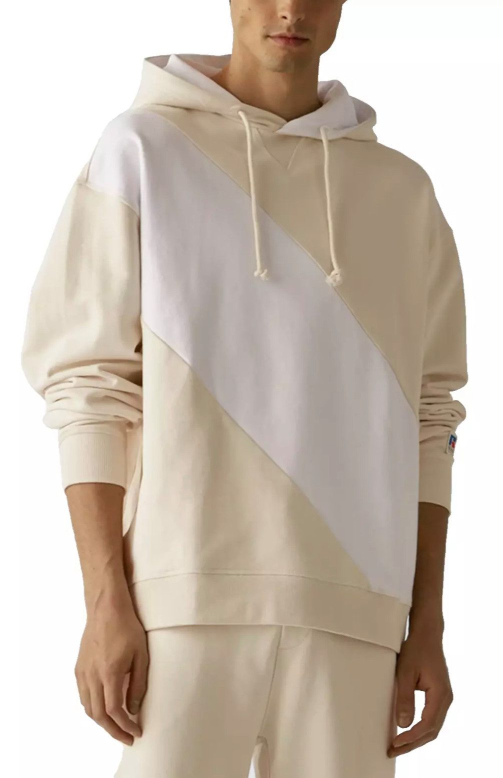 BOSS Kapuzensweatshirt X Russell Athletic Zusammenarbeit Hoodie Kängurutasche, gerippte Abschlüsse und ein Markenlogo-Patch