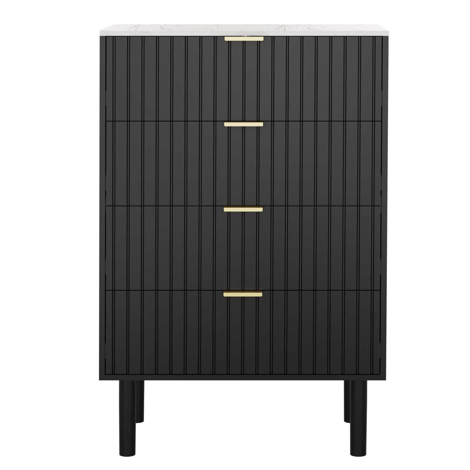 UEV Kommode mit 4 Schubladen marmor Beistellschrank für Wohnzimmer,Schlafzimmer (60 x 34 x 94cm, Mehrzweckschrank aus Holz für Büro Flur), Sideboard Schubladenschrank Schmal kommode Aufbewahrungskommode