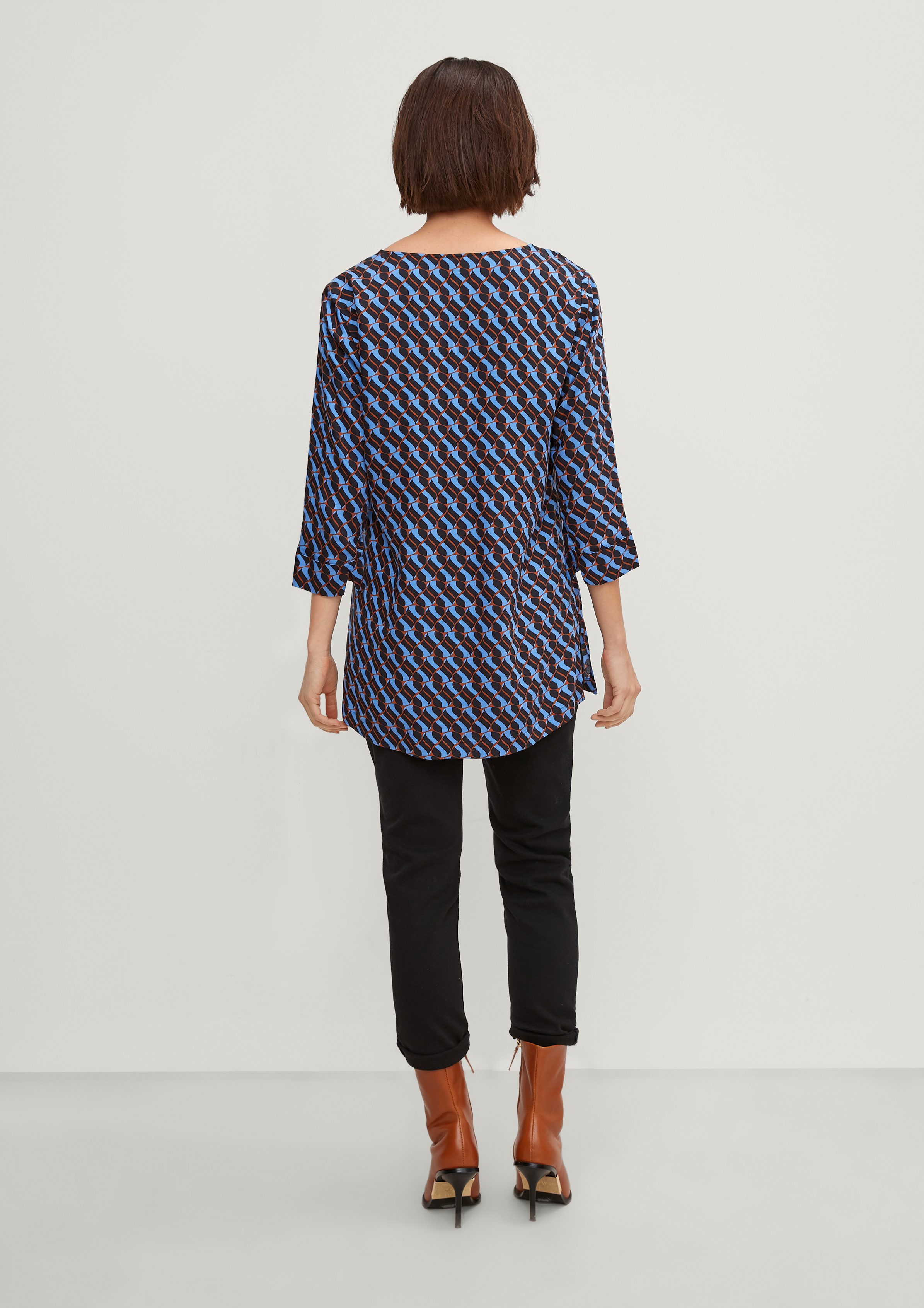 Comma 3/4-Arm-Shirt Bluse mit paisley black V-Ausschnitt AOP