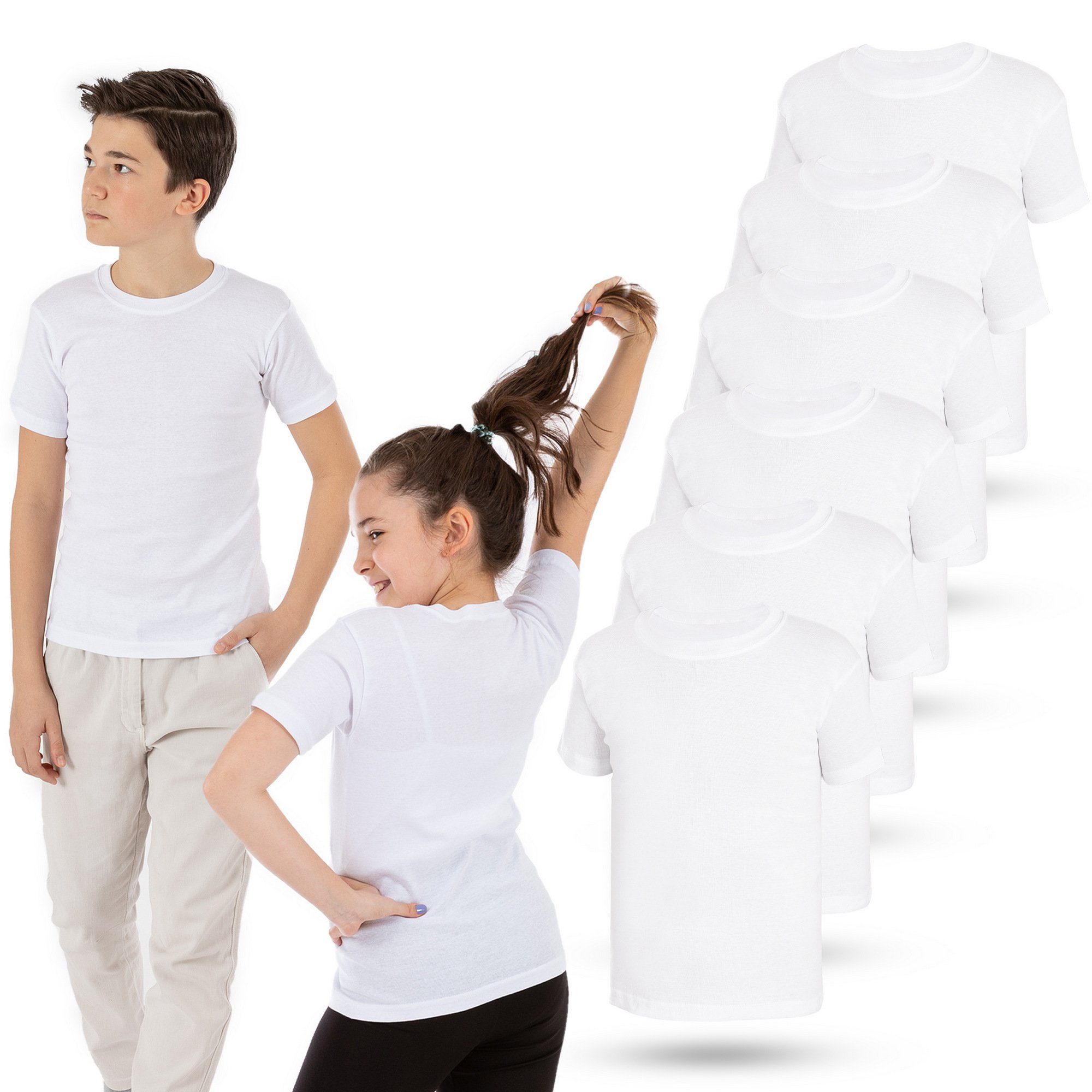 Shirt Unterhemden - LOREZA Mädchen Jungen 6-St) Kurzarm 100% T-Shirt Baumwolle (Spar-Packung, & Unterhemd