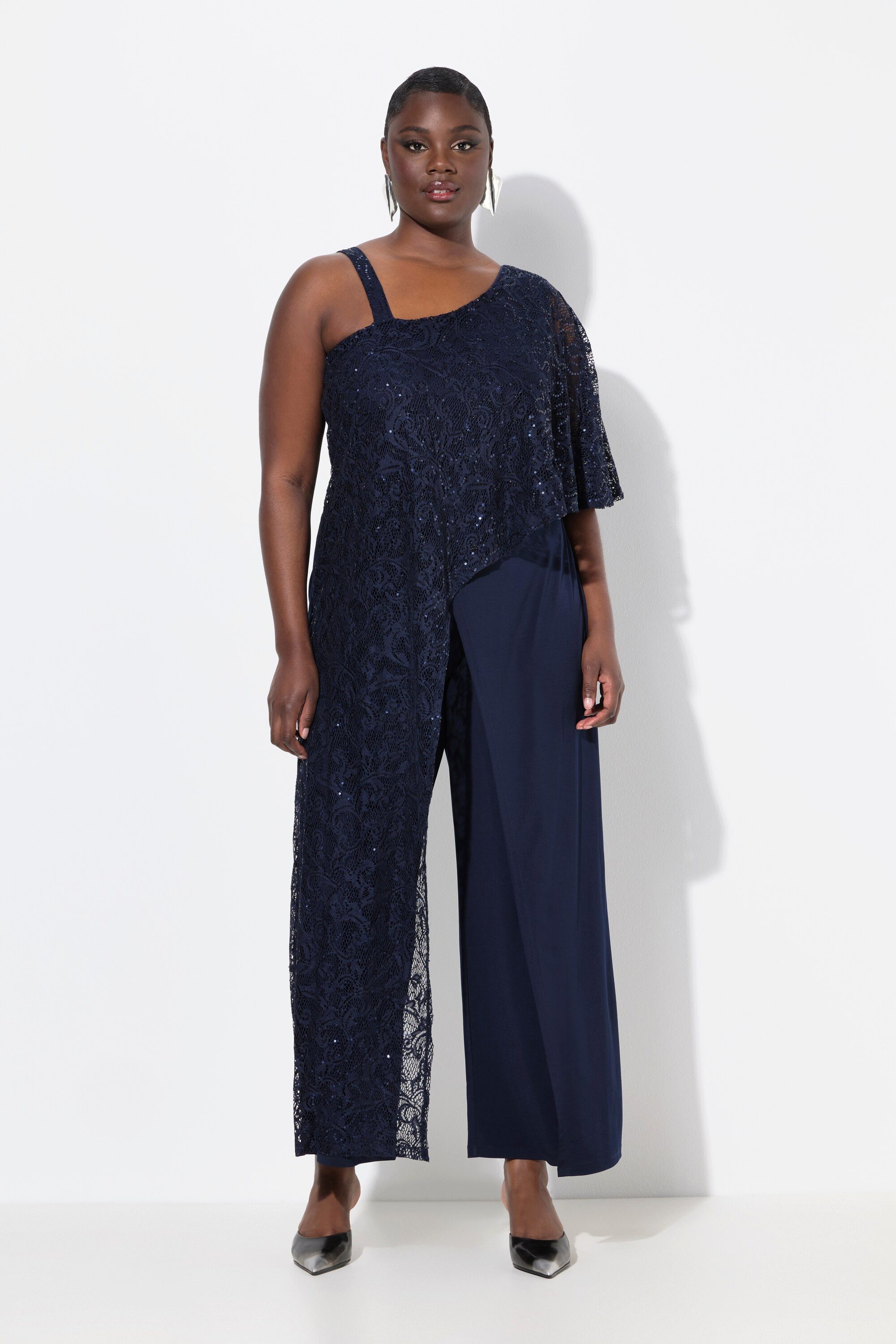 Ulla Popken Funktionshose Jumpsuit Spitzen-Überwurf weites günstig online kaufen