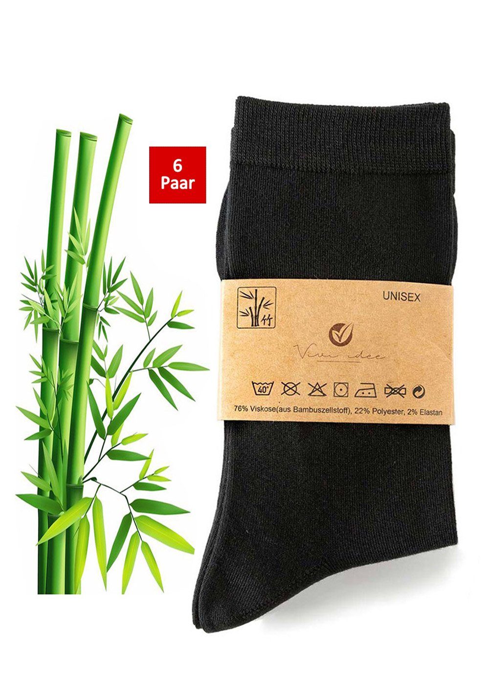 Vivi Idee Businesssocken 6-36 Paar Bambussocken schwarz, Strümpfe Anzugsocken, Damen Herren (6-Paar) verstärkte Spitze, anti Schweiß