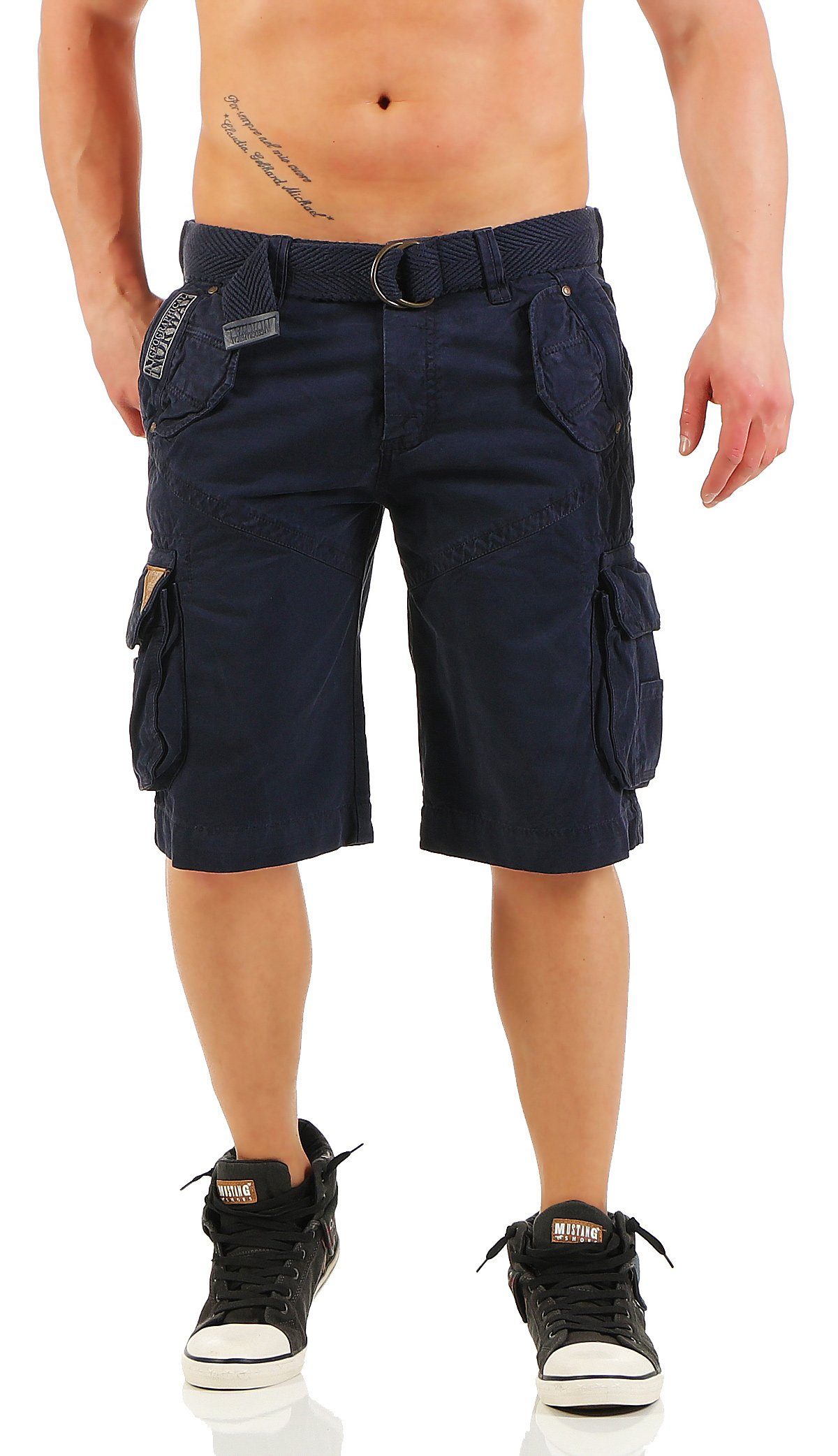 Geographical Norway Cargoshorts Geographical Norway Herren Shorts POLISH (mit abnehmbarem Gürtel) Shorts, unifarben, kurze Hose Navy