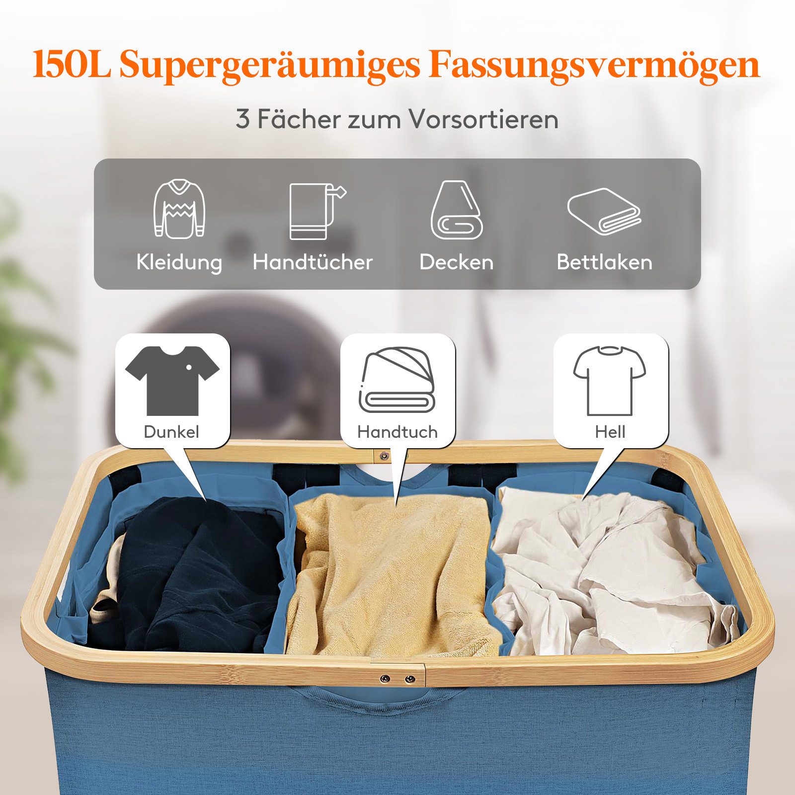 Lifewit Wäschebox 150L Wäschekorb mit Deckel günstig online kaufen