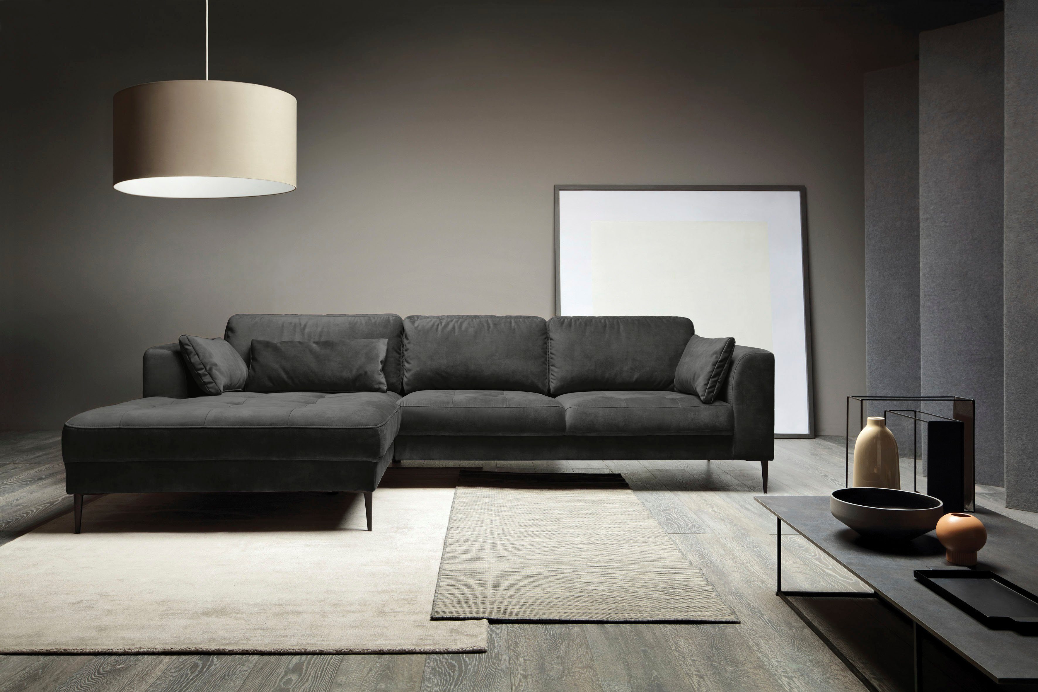 TRENDMANUFAKTUR Ecksofa Luzi, wahlweise mit Schlaffunktion & Bettkasten., L-Form, Designsofa mit tollem Sitzkomfort, Metallfüße schwarz, Breite 280 cm