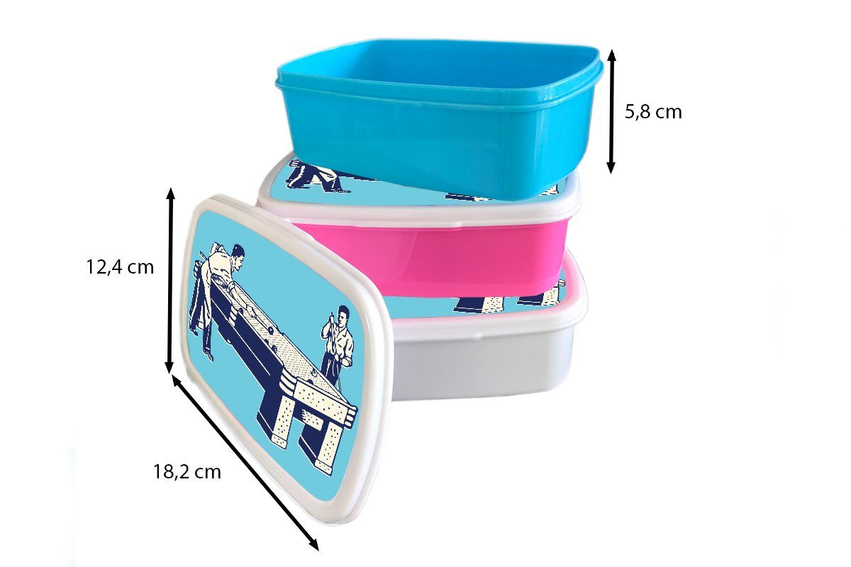 MuchoWow Lunchbox Eine Mädchen für Kunststoff, und (2-tlg), weiß Jungs Kinder einem Erwachsene, Brotdose, und vor Brotbox eines Billardtisches Illustration Hintergrund, für blauen