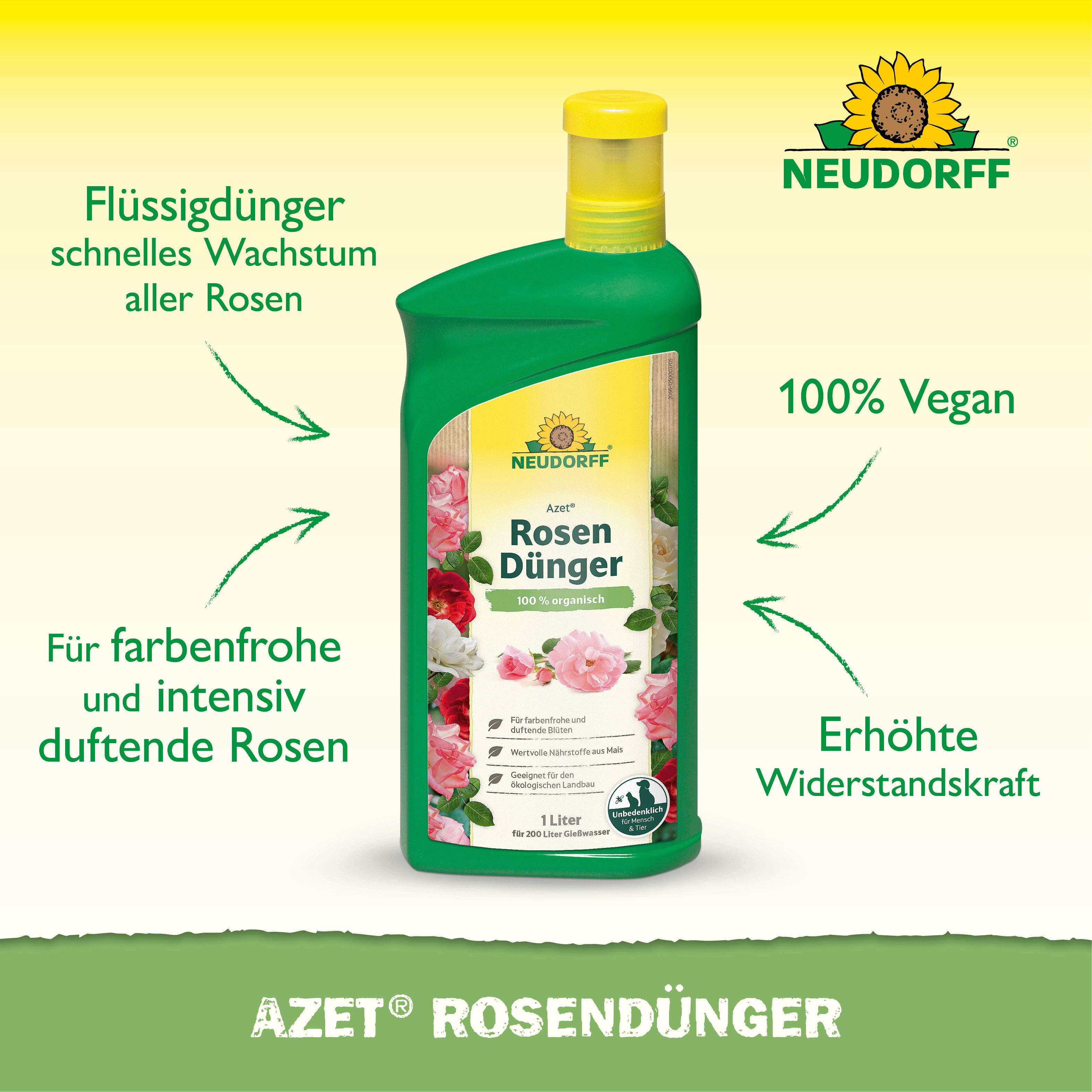 Neudorff Gartendünger Azet RosenDünger 1L für 200L Gießwasser, Flüssiger organischer NPK-Dünger für Rosen, 1 L für bis zu 200 L Gießwasser, Unterstützt neue Kno – Bild 2 von 5