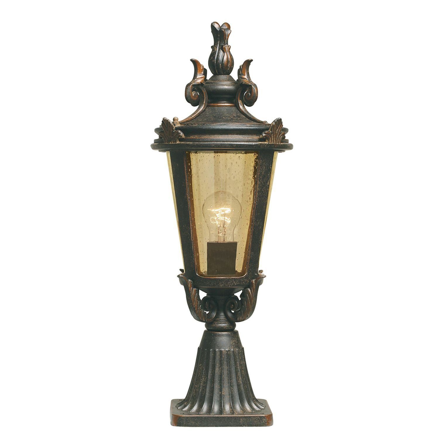 Licht-Erlebnisse Sockelleuchte BISHOP, ohne Leuchtmittel, Außenlampe IP44 Bronze E27 56 cm Glas Metall Rustikal Wegeleuchte Haus
