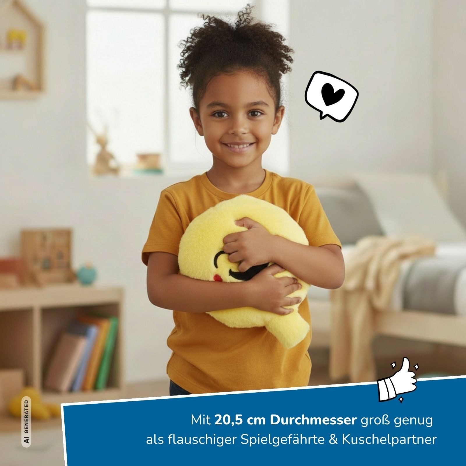 alldoro Kuscheltier XXL Plüsch-Furzkissen Sunny, großes Pupskissen in Gelb mit Pups-Sound, mit Gesicht, animiert zum Lachen & Reden über Gefühle, für Kinder ab 3