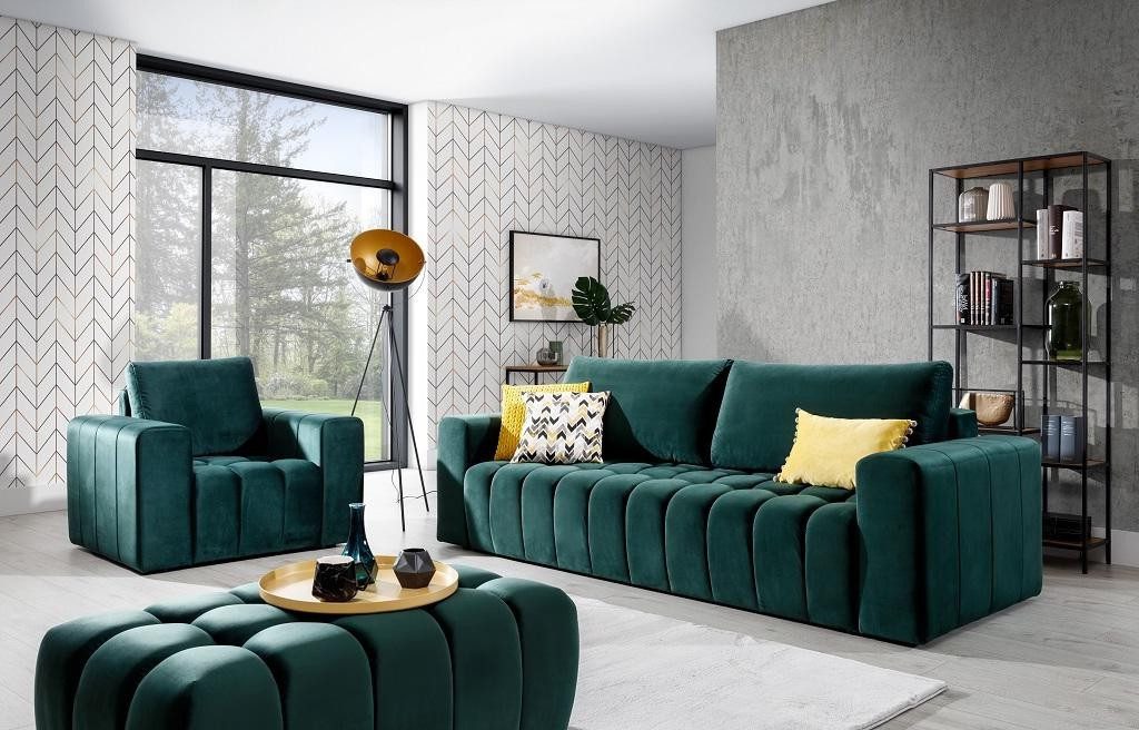 Xlmoebel Polstergarnitur Samt Sofagarnitur 3+1 Sitzer mit Hocker 3tlg Wohnzimmer Set, (3-tlg), Made in Europa