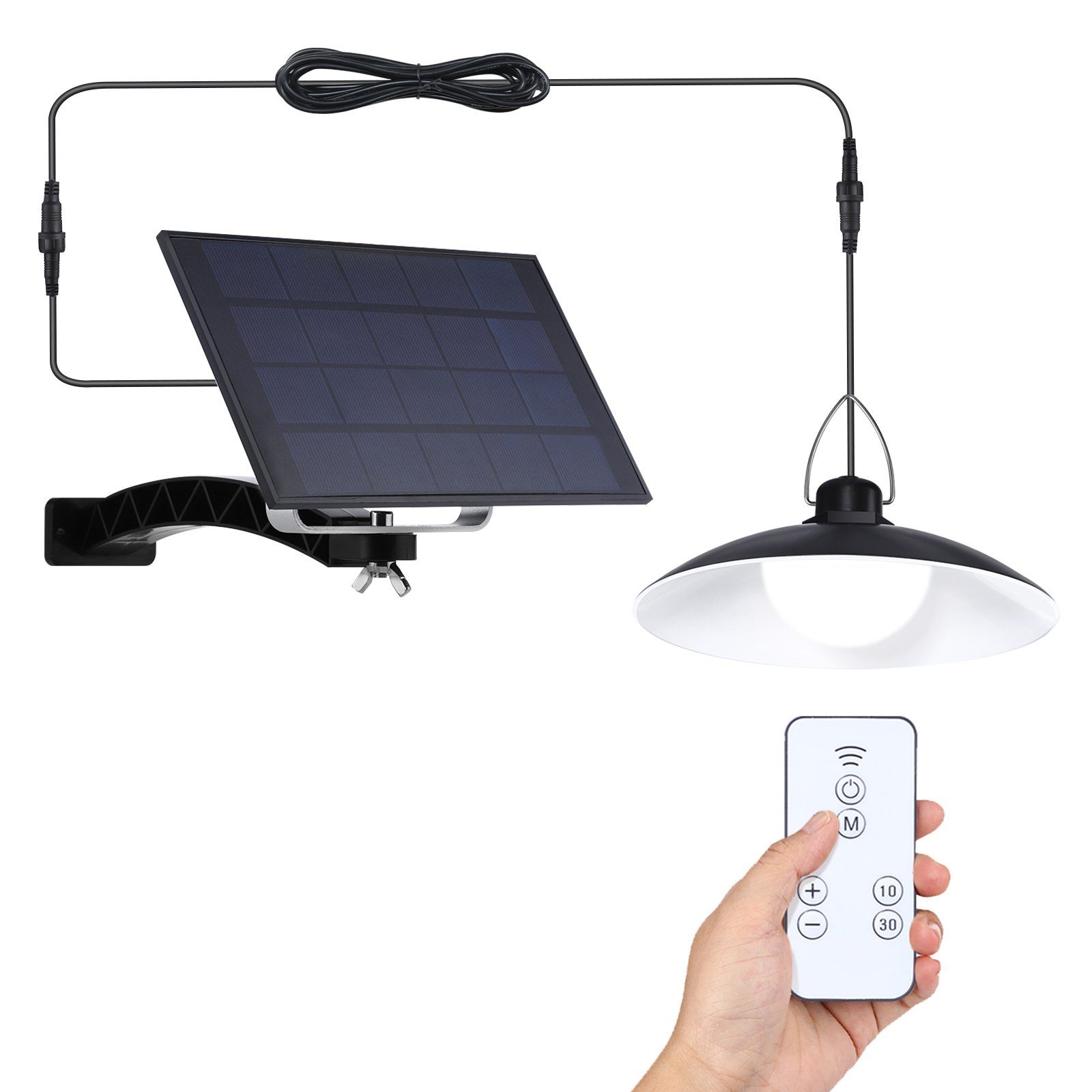 Rosnek Außen-Deckenleuchte Outdoor Solar Pendant Weiß IP65 Lights Waterproof 1/2/3/4 Head,with Remote with Control, Dimmable,Timer