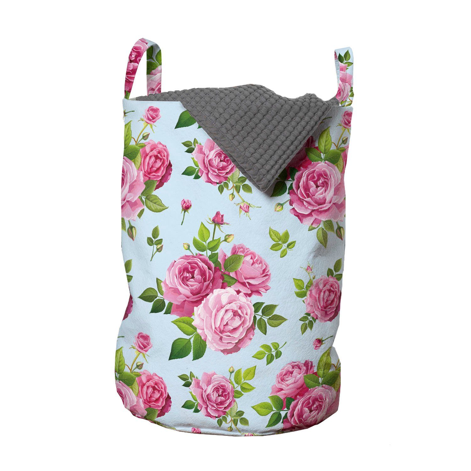 Abakuhaus Wäschesäckchen Wäschekorb mit Griffen Sommer-Rosa Kordelzugverschluss Rosen-Blumen-Blumenstrauß Waschsalons, für