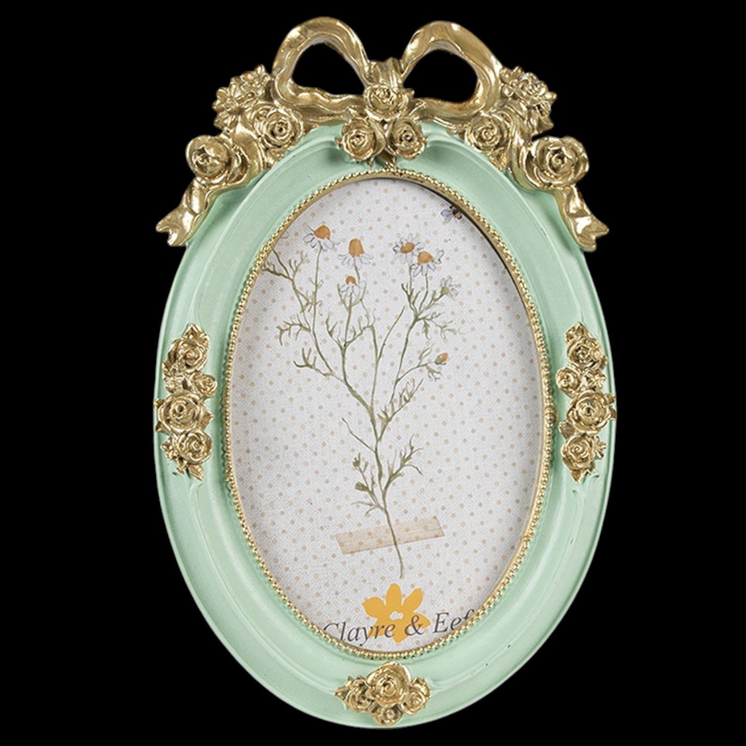 Clayre & Eef Bilderrahmen Barocker Bilderrahmen Oval Blumenranken Grün-Gold 10x15 Clayre & Eef