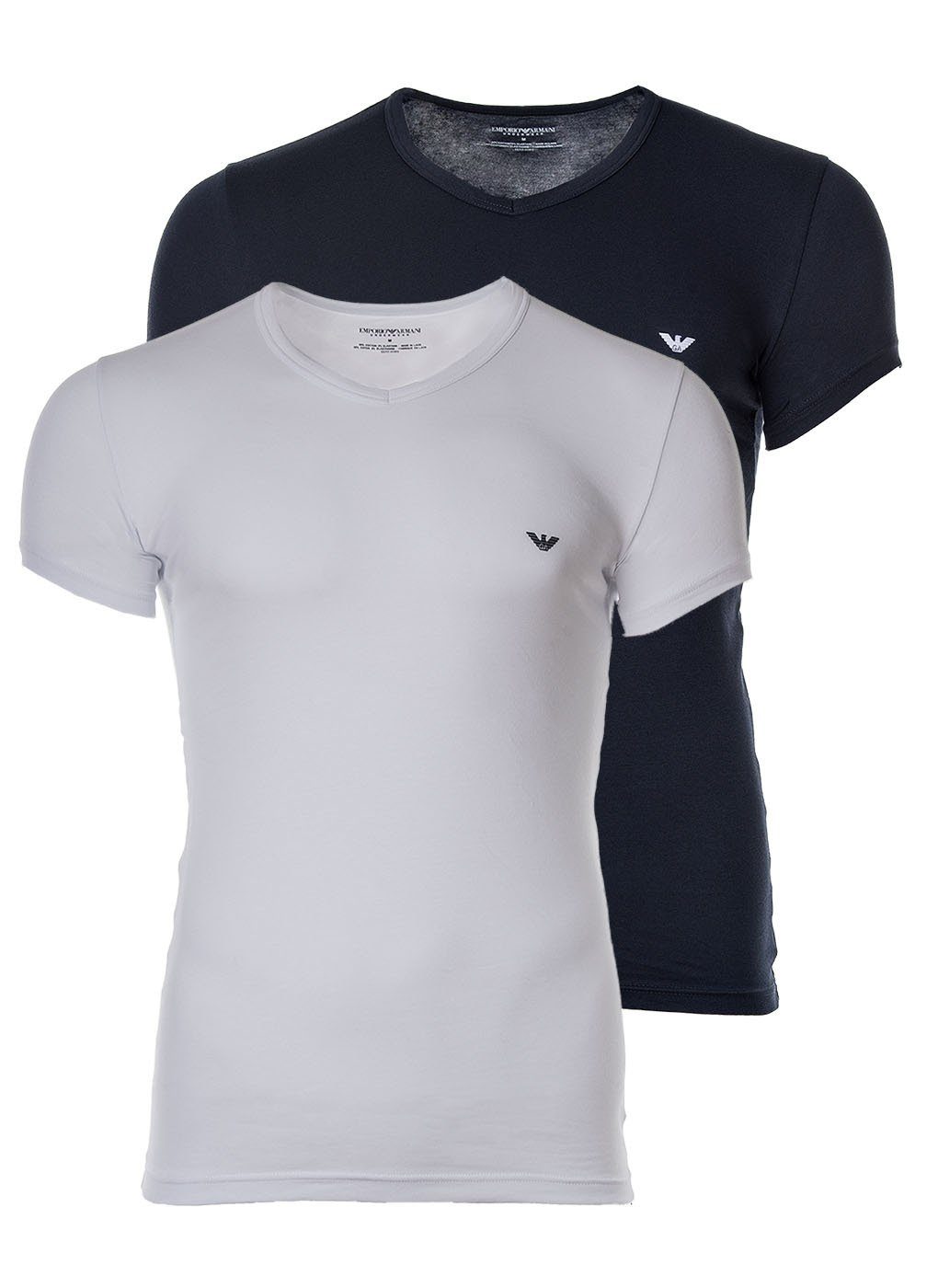 T-Shirt weiß/marine - 2er Emporio T-Shirt V-Neck, Pack Herren V-Ausschnitt Armani