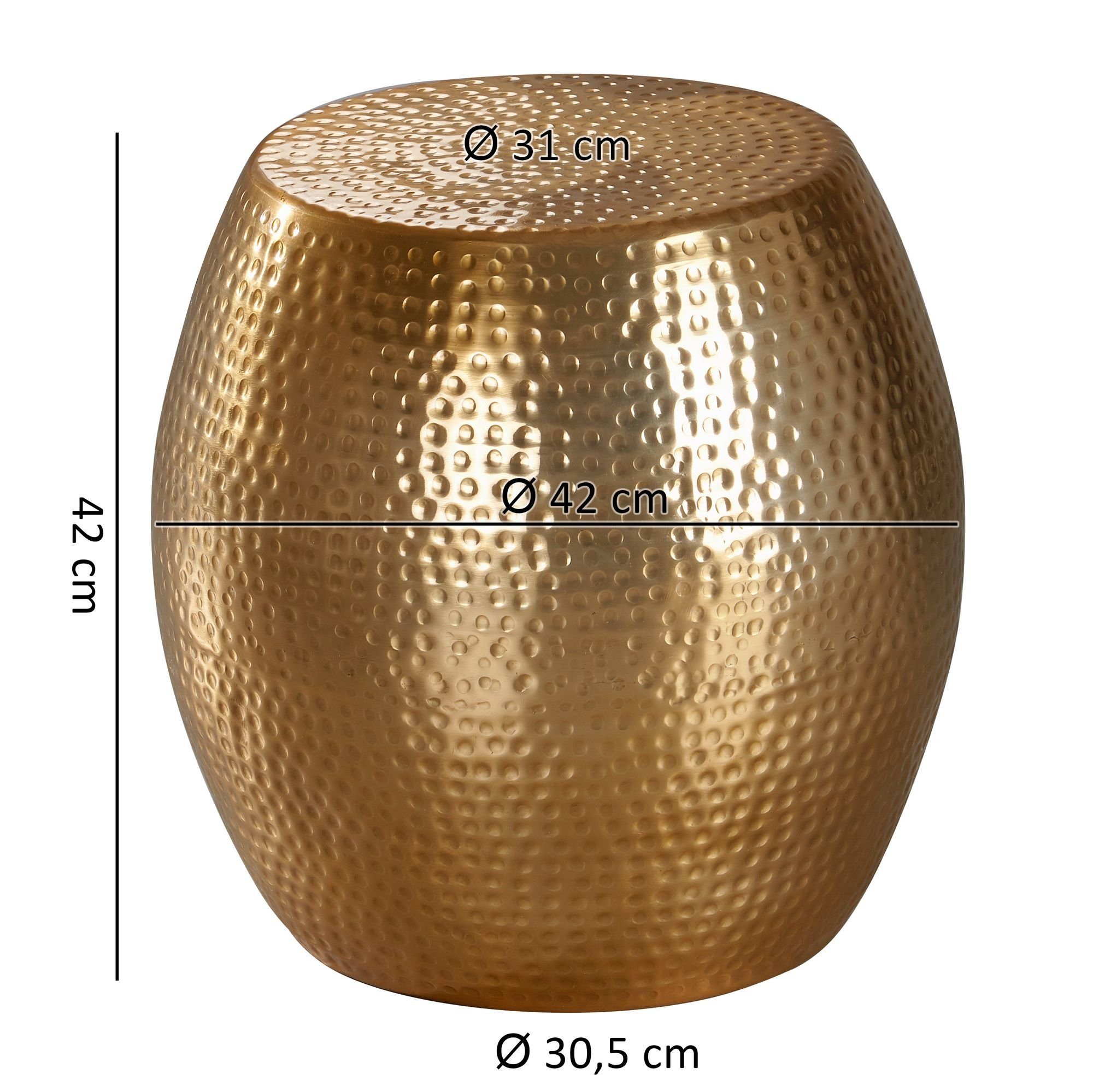 (42x42x42 Hammerschlag FINEBUY Kleiner | Beistelltisch Orientalisch Gold cm Aluminium Rund), | Gold SuVa12242_1 Gold Gold Wohnzimmertisch, Sofatisch