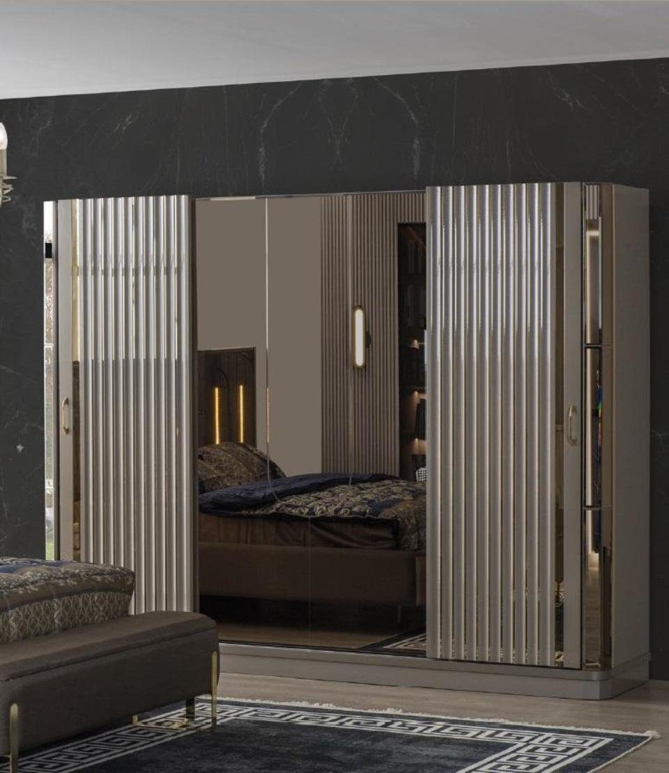Garnitur Bett 4tlg Schlafzimmer-Set Doppelbett Luxus Schlafzimmer JVmoebel Neu Set Braun Modern