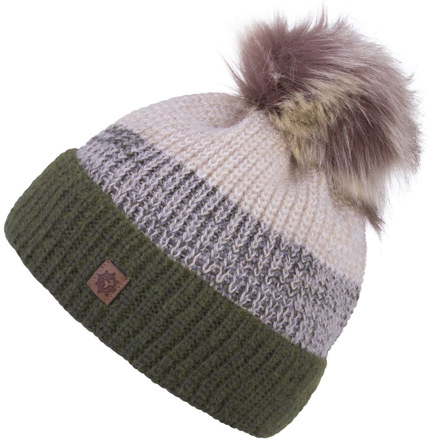 compagno Bommelmütze (1-St) Bommelmütze Wintermütze mehrfarbig Damen Fleecefutter Beanie