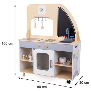 Mamabrum Kinder-Küchenset Hölzerner Foodtruck auf Rädern - Küche mit Zubehör