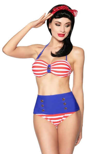 Samegame Bandeau-Bikini Vintage Marine Push-Up Bandeau-Bikini Rockabilly Bikini Set mit hohe Taille