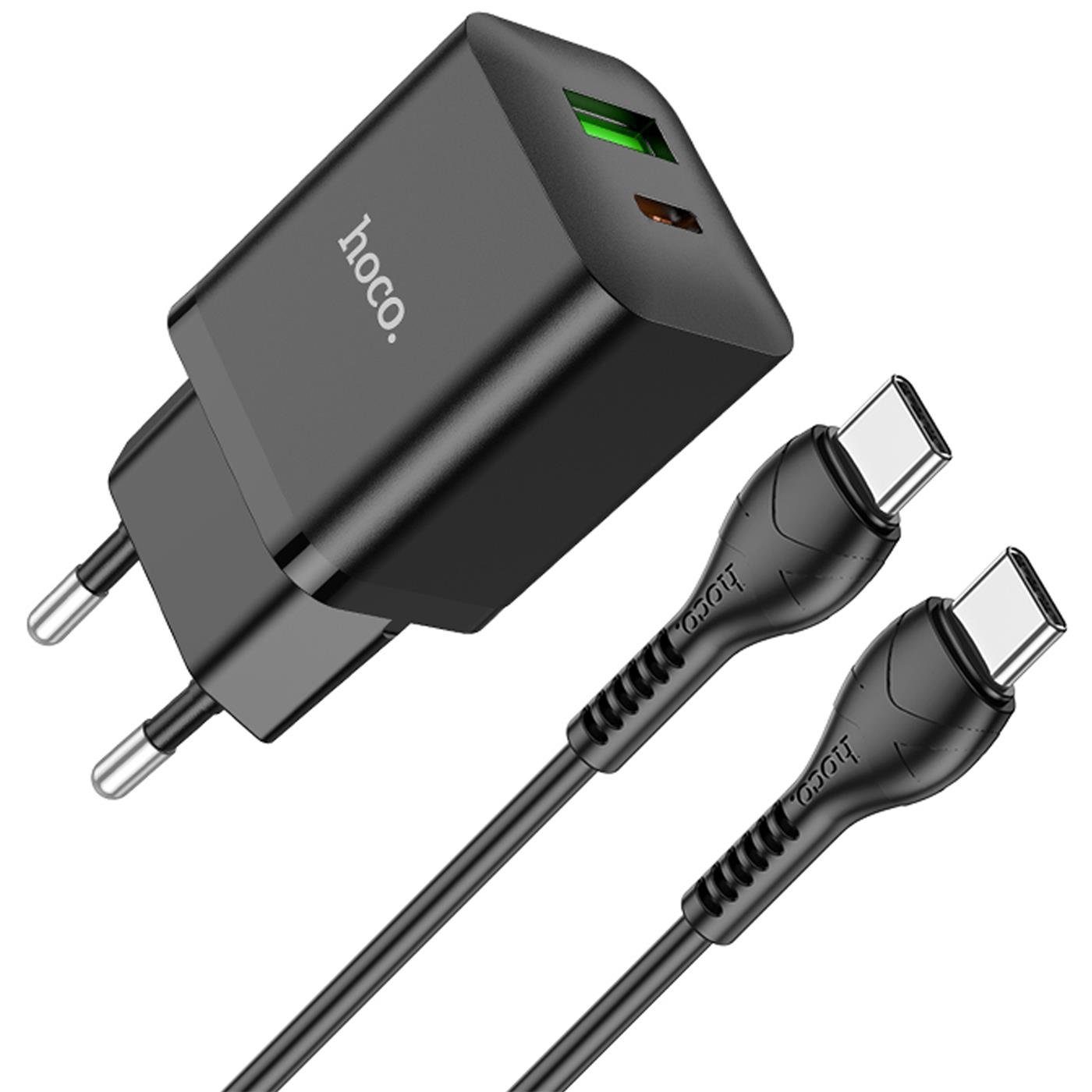 HOCO 20W USB Typ A und Typ C Smartphone-Ladegerät (3000 mA, EU Netz Lade Stecker Ladegerätr USB inkl. USB Typ C auf USB C Kabel)