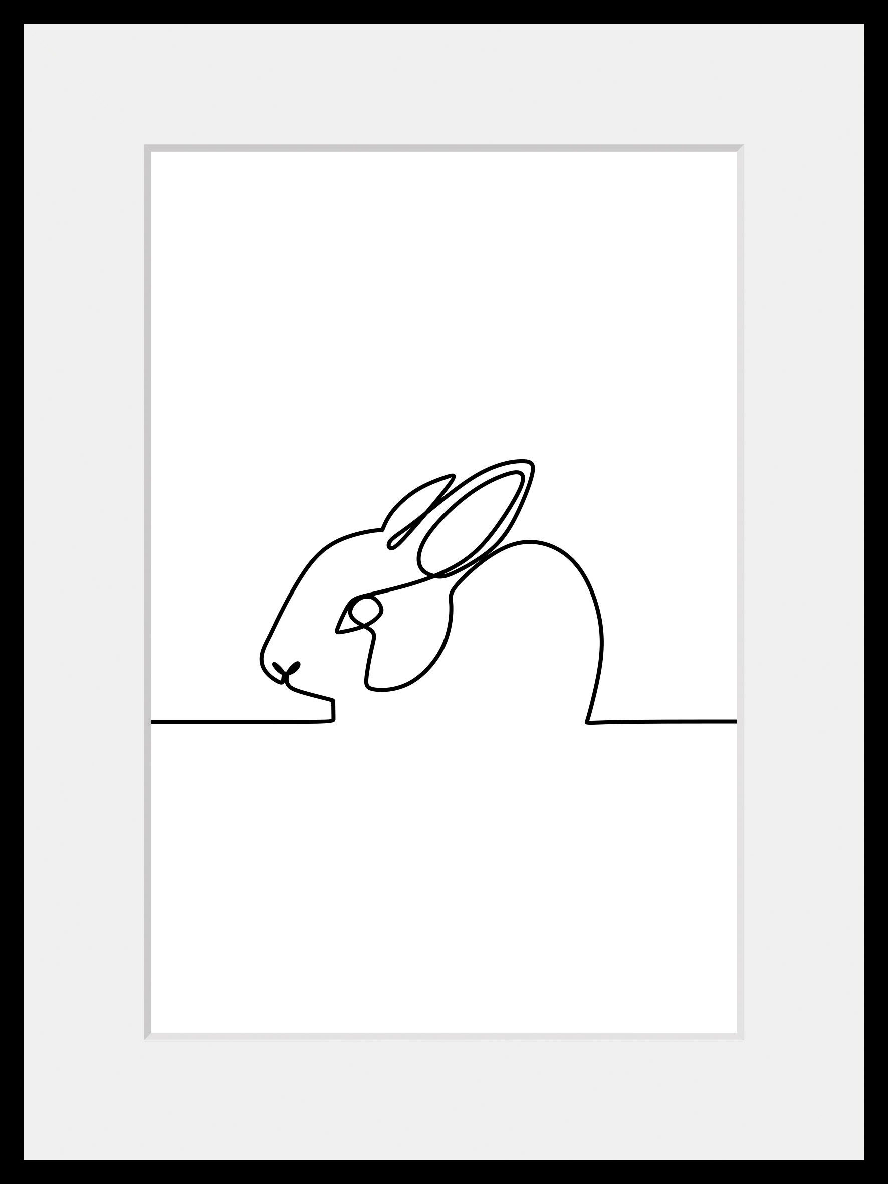 queence Bild Alicia, Hase, Hasen, Haustiere, Kunst, Modern, Schwarz-Weiß (1 St), HD Premium Poster-Druck inkl. Holzrahmen