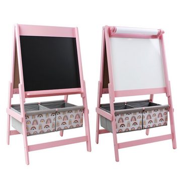 style home Standtafel Kindertafel Kinder Staffelei doppelseitge Maltafel Schreibtafel, (Magnettafel+Kreidetafel+Papierrolle+2 Stoffboxen), Rosa 93x54x45 cm, aus Holz