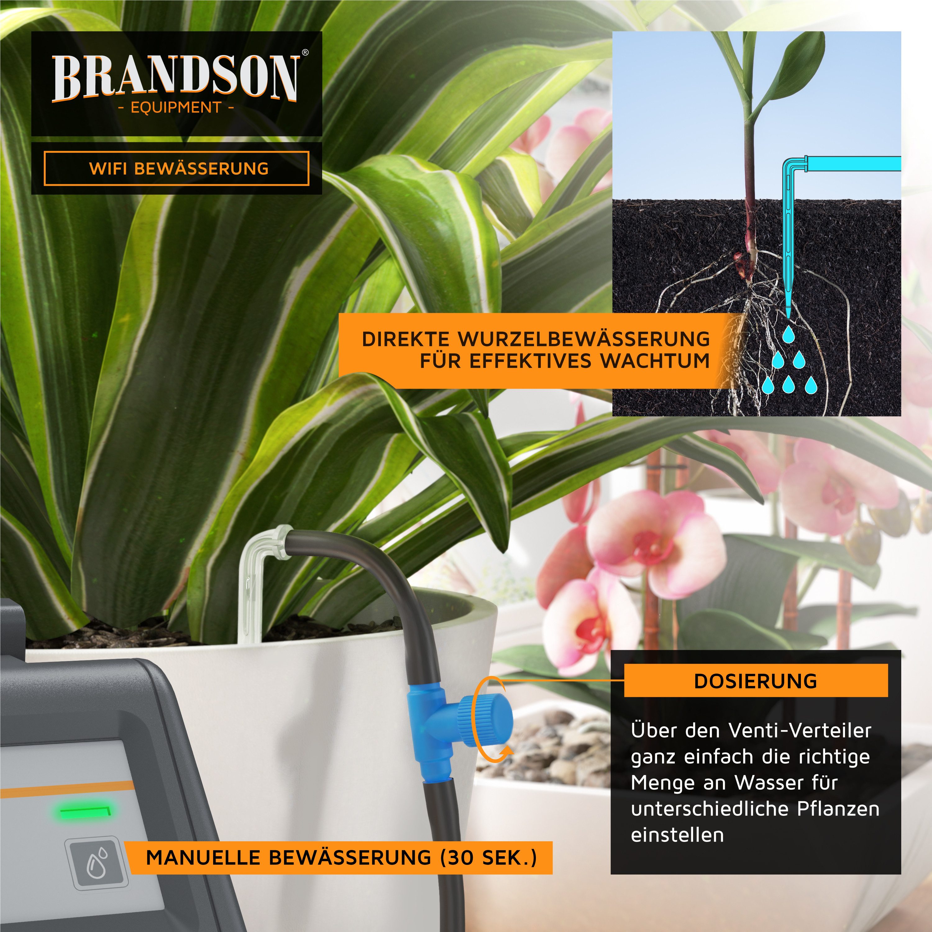 Brandson Bewässerungssteuerung Bewässerungssystem Wlan Wifi mit App, einstellbares Wasservolumen, 2,4 Ghz, automatische Tropfbewässerung für max 10 Pflanzen, Hydroponik