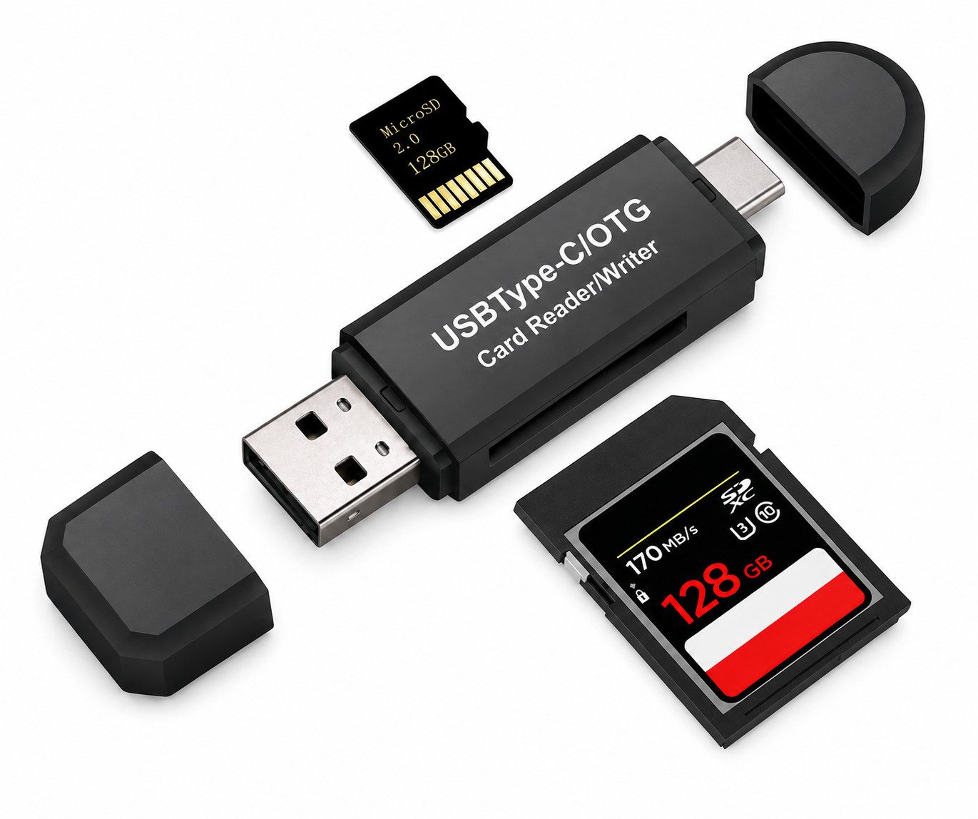 Forrlite SD Kartenleser 4-in-1 mit USB-C und USB-A, OTG Kartenleser für SD Speicherkarte (MicroSD, TF, SDHC, kompatibel mit Smartphone, Tablet, Laptop und PC)