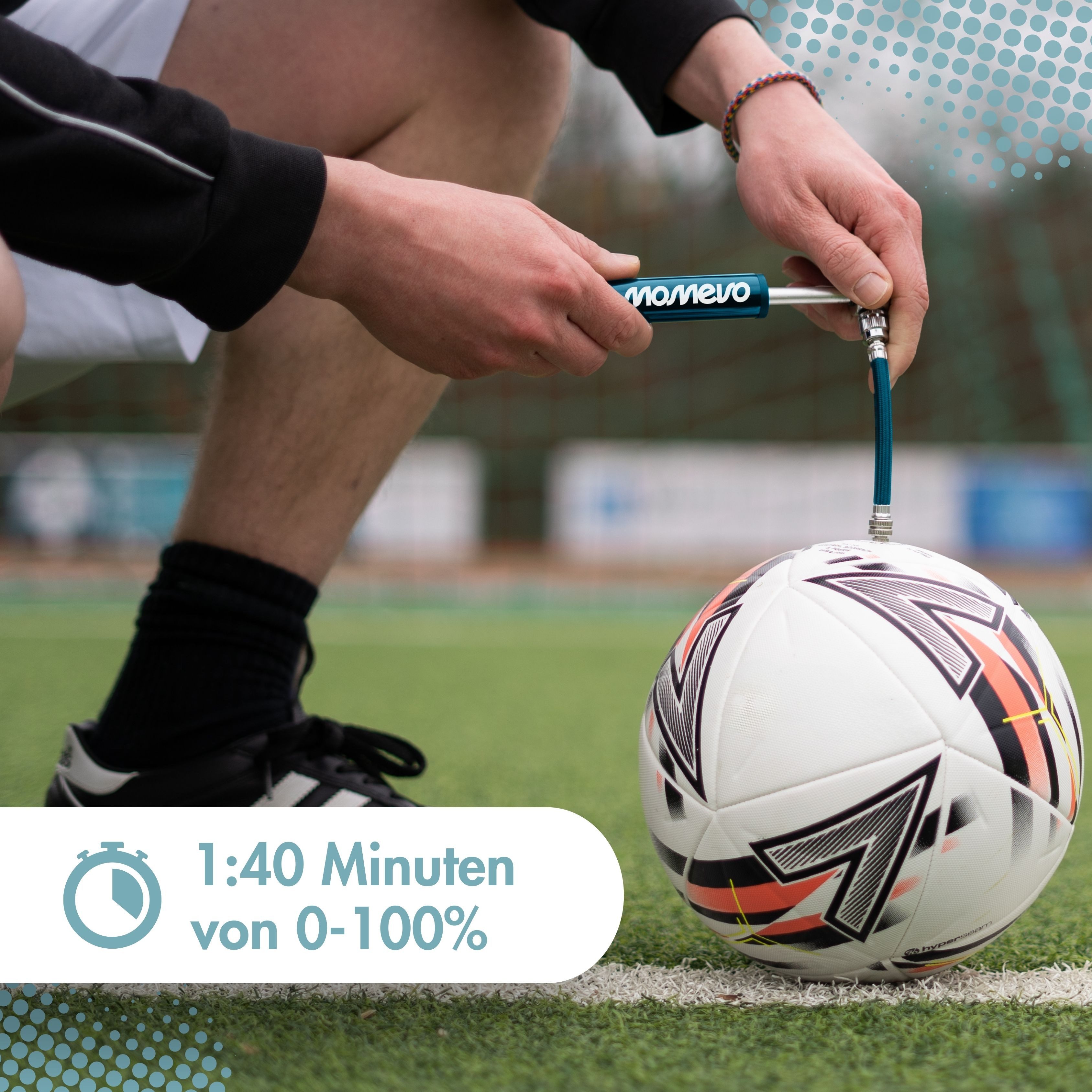 Momevo Handpumpe Kleine Aluminium-Ballpumpe für Fußball, alle Bälle, flexibler Schlauch, inklusive drei Nadeln