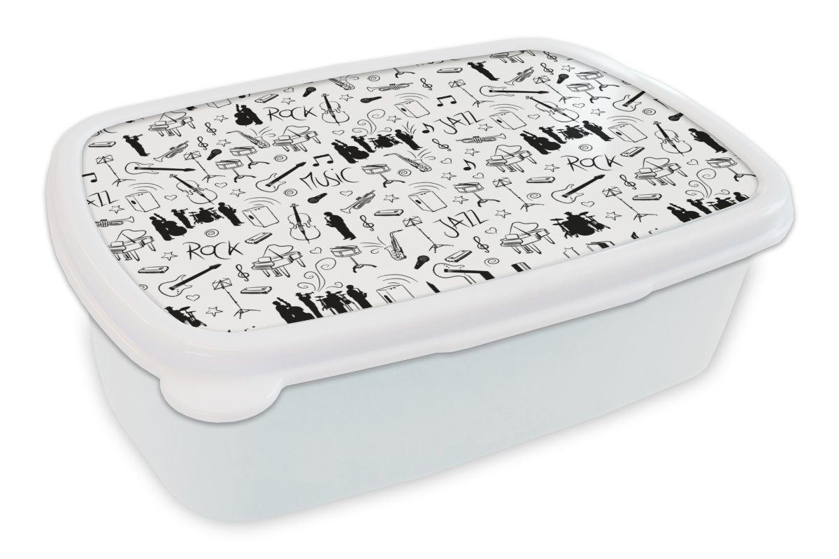 MuchoWow Lunchbox Musik - Muster - Schwarz und Weiß, Kunststoff, (2-tlg), Brotbox für Kinder und Erwachsene, Brotdose, für Jungs und Mädchen