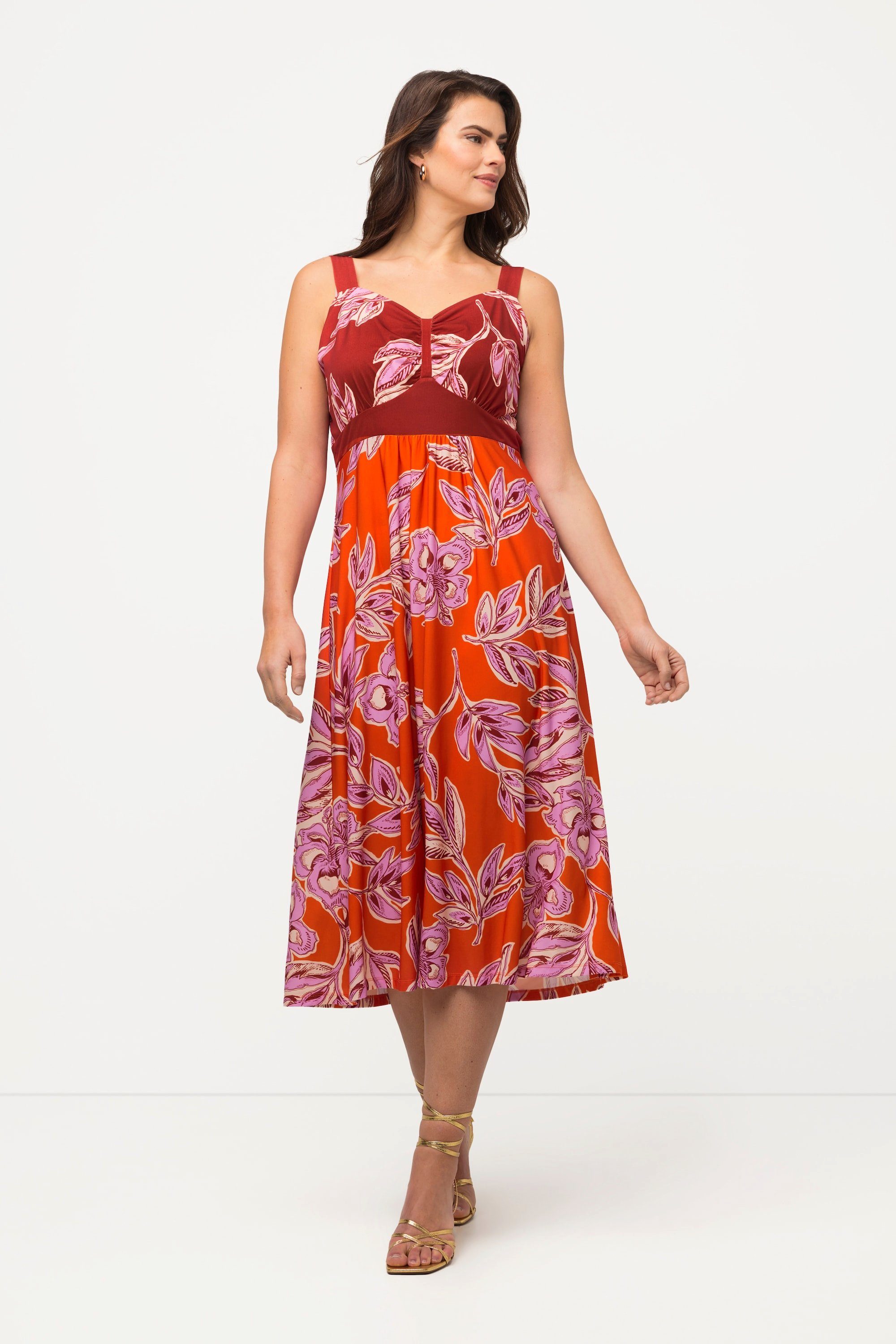 Maxikleid Midikleid floraler Druck V-Ausschnitt ärmellos