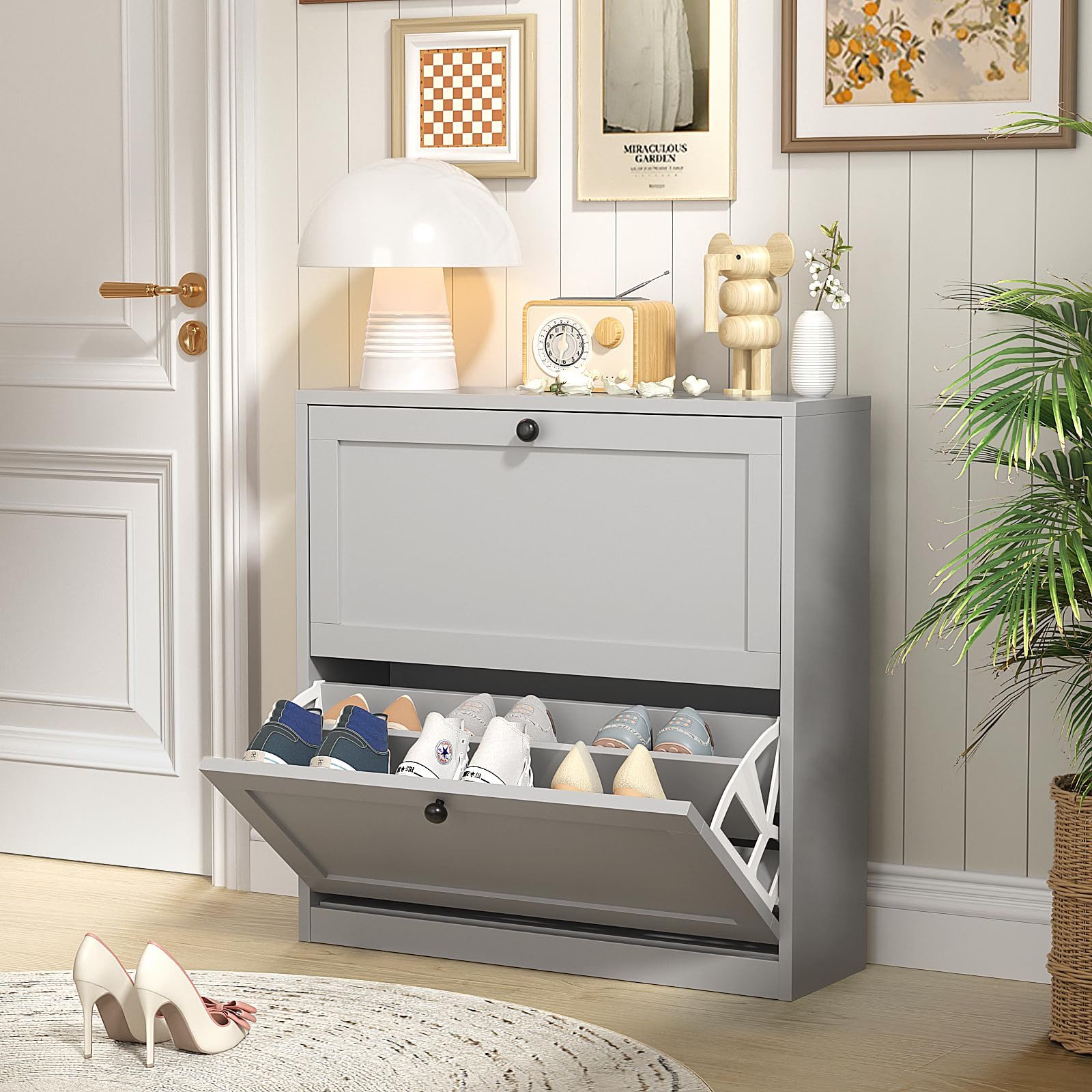 VOWNER Schuhschrank mit 2 Klappen, Schuhregal Schmal, 80 x 24 x 80 cm günstig online kaufen