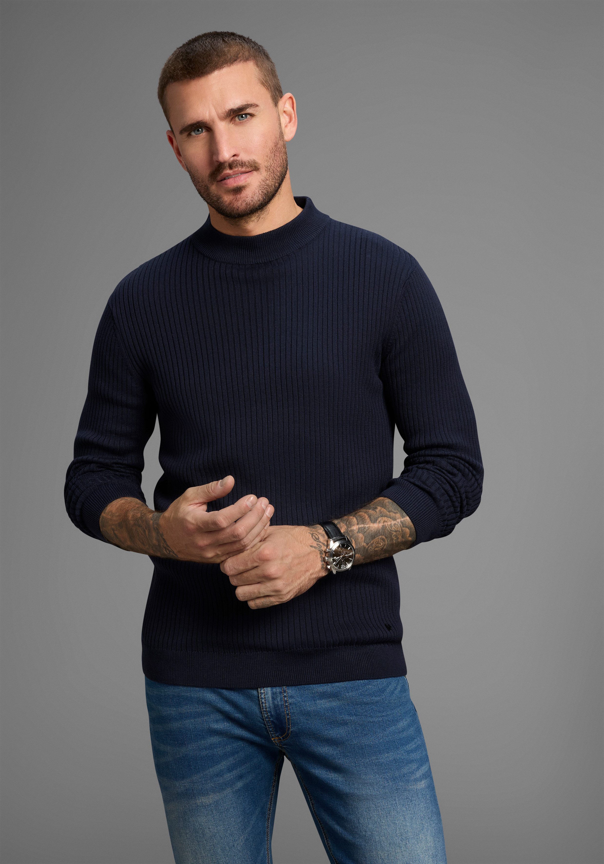 Bruno Banani Stehkragenpullover in Rippstrickoptik günstig online kaufen