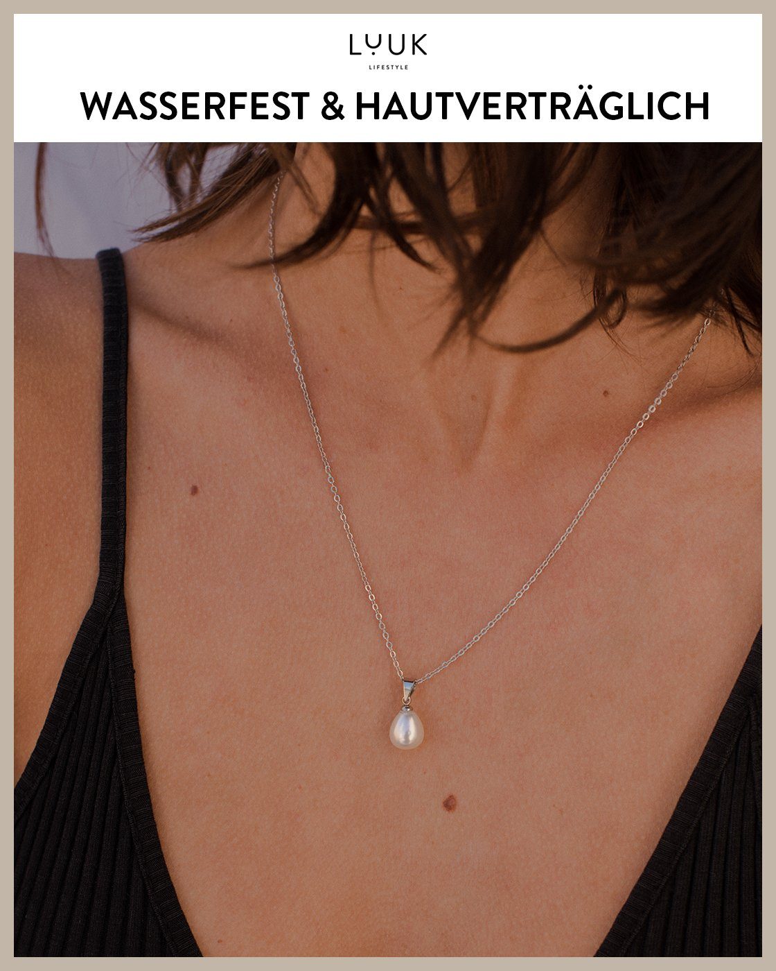 LUUK LIFESTYLE Kette mit Anhänger Perle, HAPPINESS Geschenkkarte für Frauen, Festivalschmuck – Bild 3 von 5