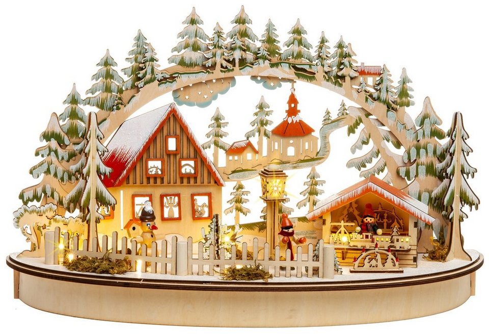 SIKORA Schwibbogen LB68 3D Weihnachtsdorf mit LED Beleuchtung und  halbrundem Sockel B:42cm