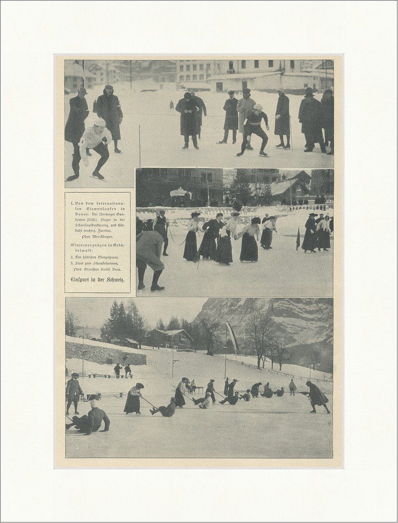 Kunstdruck Eissport in der Schweiz Davos Gundersen Grindelwald Lördahl F_Vintage