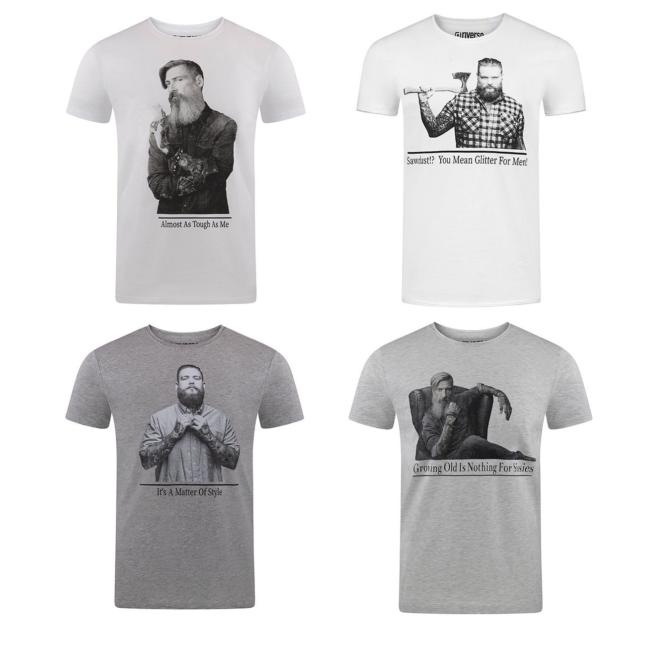 aus Fotoprintshirt Kurzarm (4-tlg) riverso Rundhalsausschnitt T-Shirt 5 Baumwolle Regular 100% Fit Shirt Tee RIVHarald Farbmix mit Herren