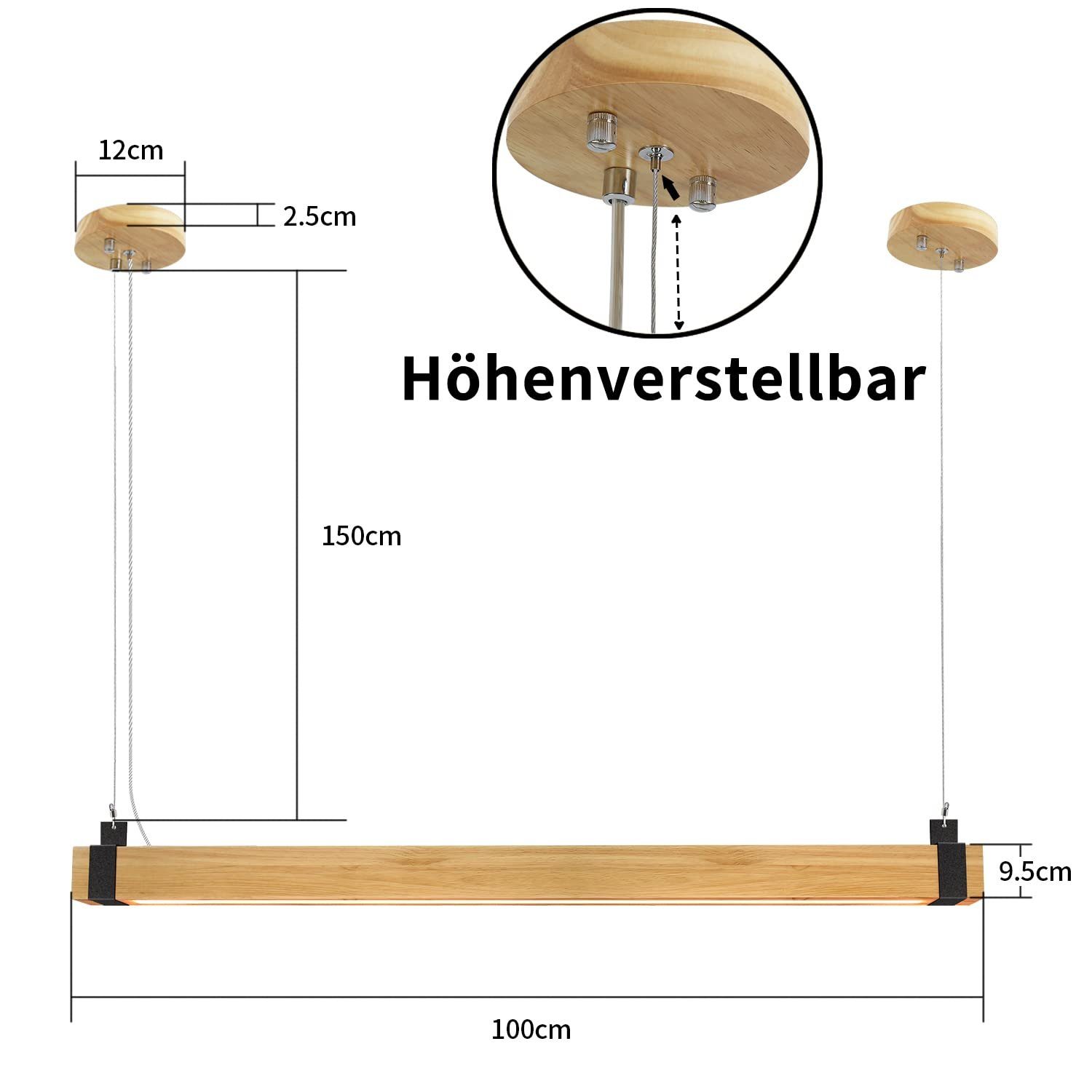 ZMH Pendelleuchte Hängelampe Fernbedienung Holz Höhenverstellbar Rustikal, LED fest integriert, Tageslichtweiß