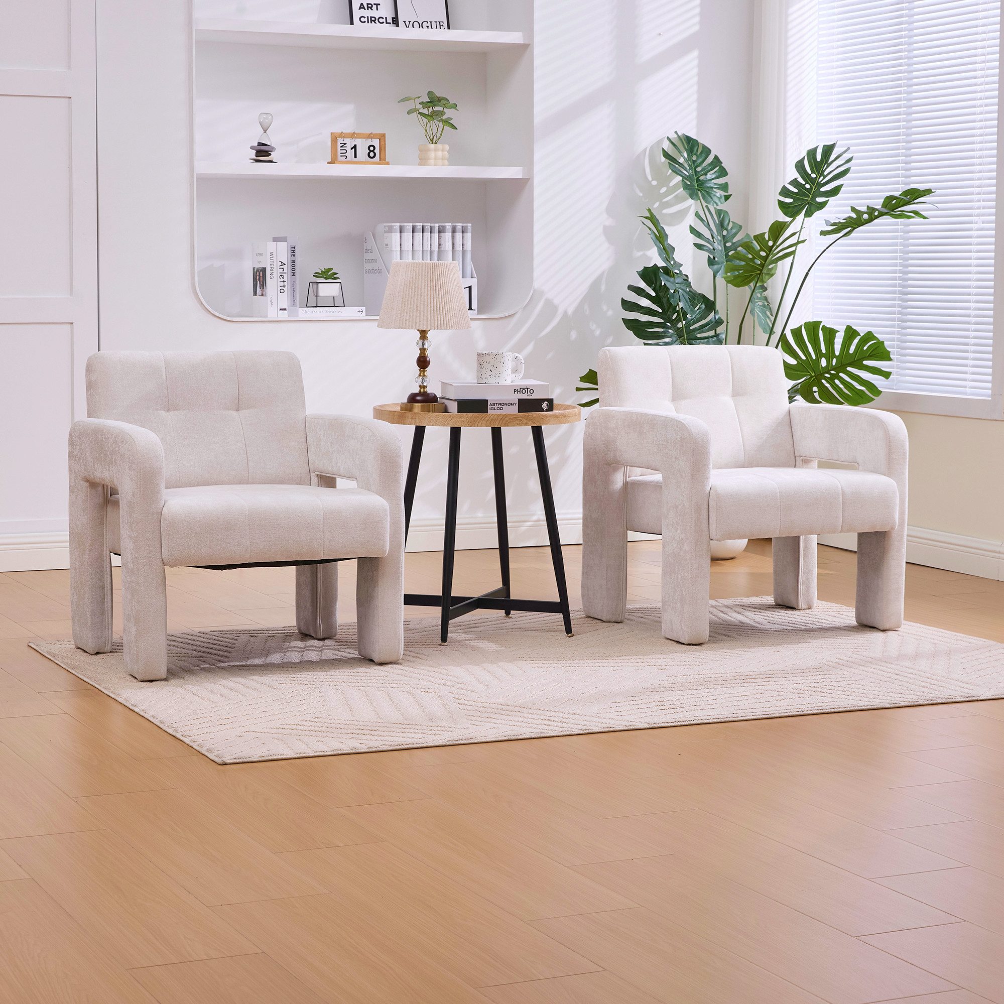 KLAM HOME Sessel Moderner minimalistischer Sessel mit Polster (Bequemer Chenille Sessel mit Armlehnen), Skandinavischer Wohnzimmer Sessel für Entspannung und Komfort