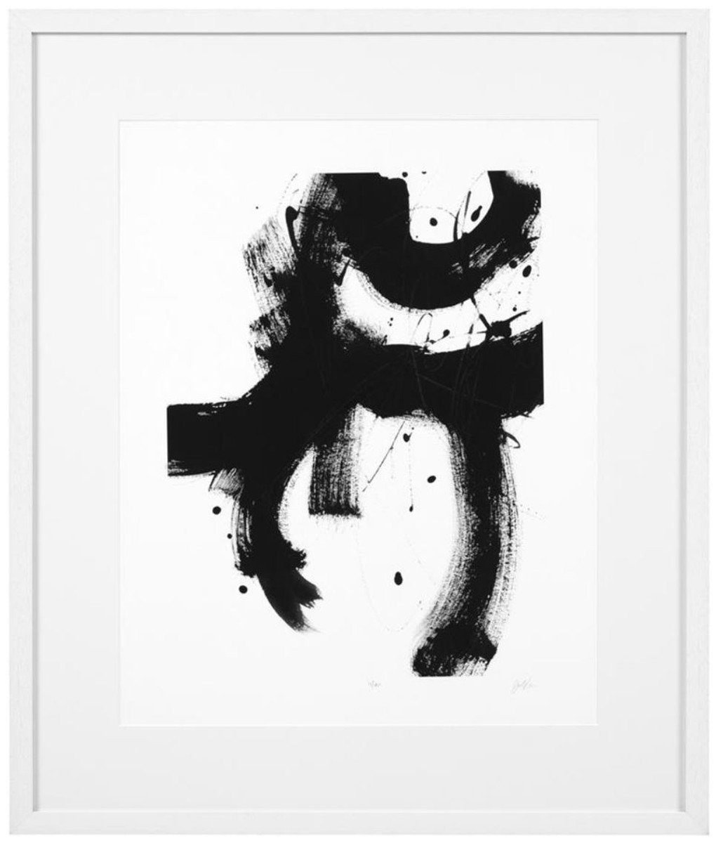 Casa Padrino / II Luxus Weiß Schwarz x Bild Kunstdruck Holzrahmen Design - Bilderrahmen 85 cm 100 mit H